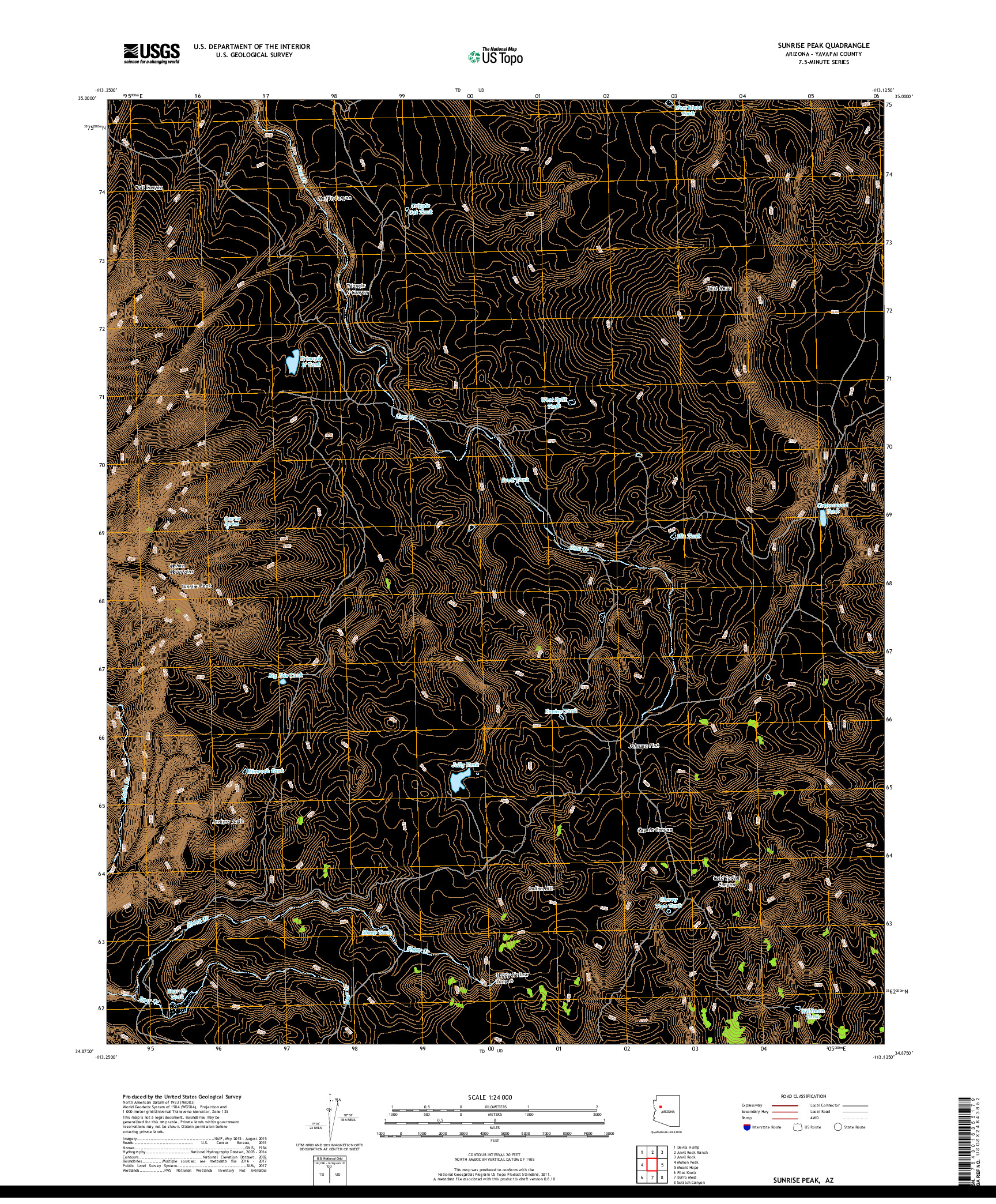 USGS US TOPO 7.5-MINUTE MAP FOR SUNRISE PEAK, AZ 2018