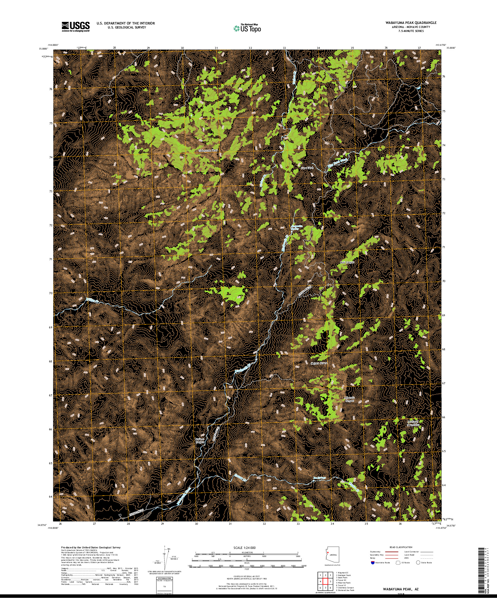 USGS US TOPO 7.5-MINUTE MAP FOR WABAYUMA PEAK, AZ 2018