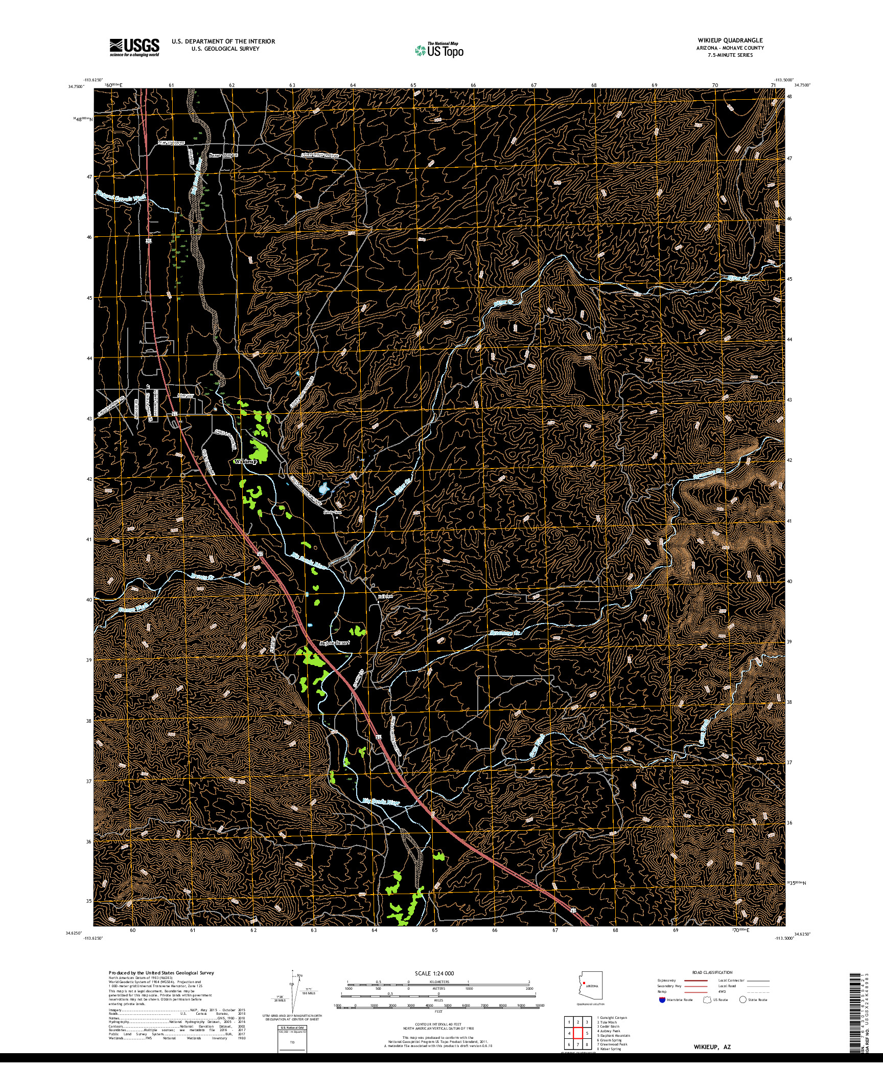 USGS US TOPO 7.5-MINUTE MAP FOR WIKIEUP, AZ 2018