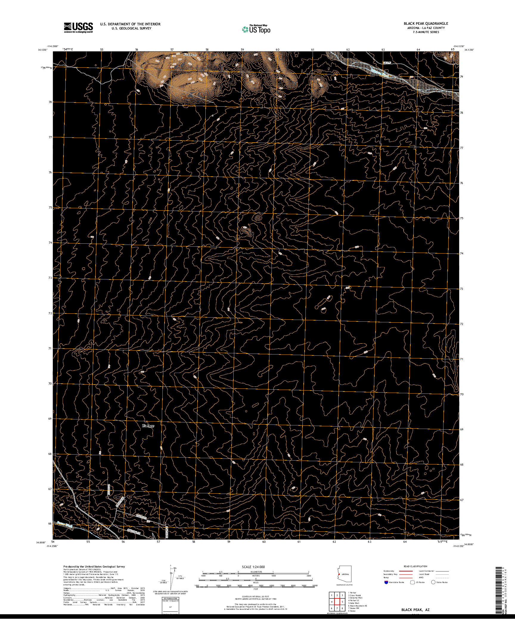 USGS US TOPO 7.5-MINUTE MAP FOR BLACK PEAK, AZ 2018