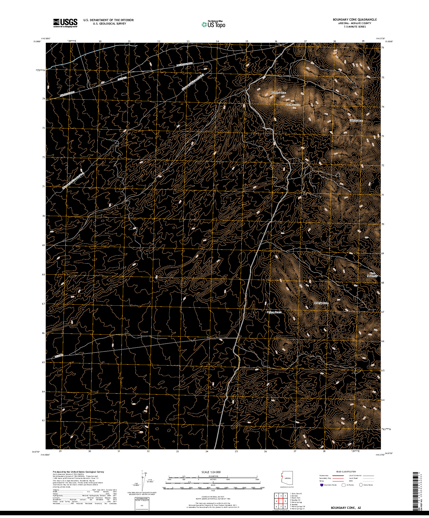 USGS US TOPO 7.5-MINUTE MAP FOR BOUNDARY CONE, AZ 2018