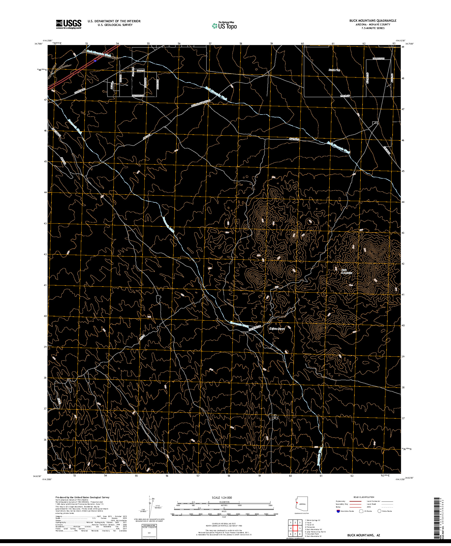 USGS US TOPO 7.5-MINUTE MAP FOR BUCK MOUNTAINS, AZ 2018