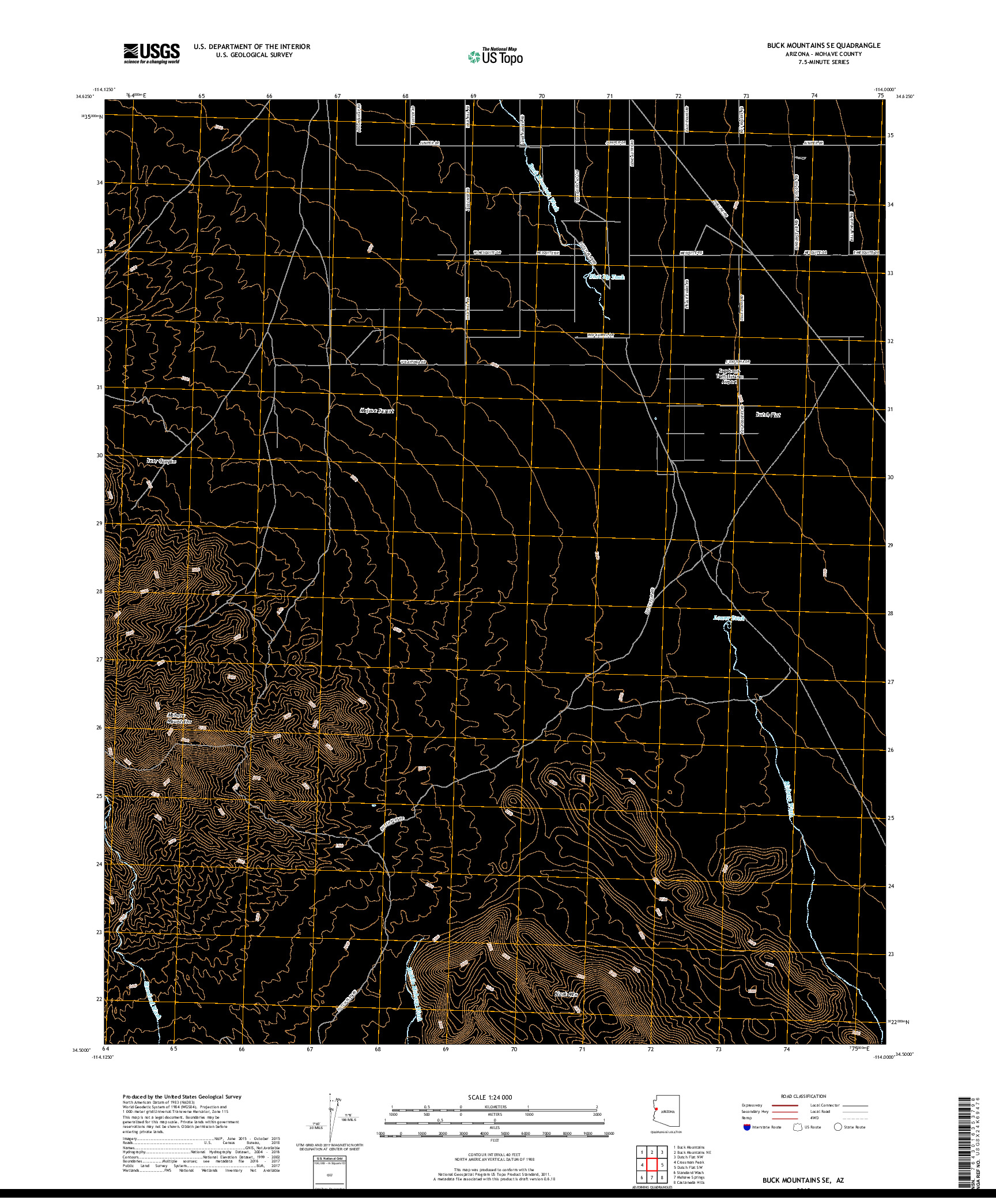 USGS US TOPO 7.5-MINUTE MAP FOR BUCK MOUNTAINS SE, AZ 2018