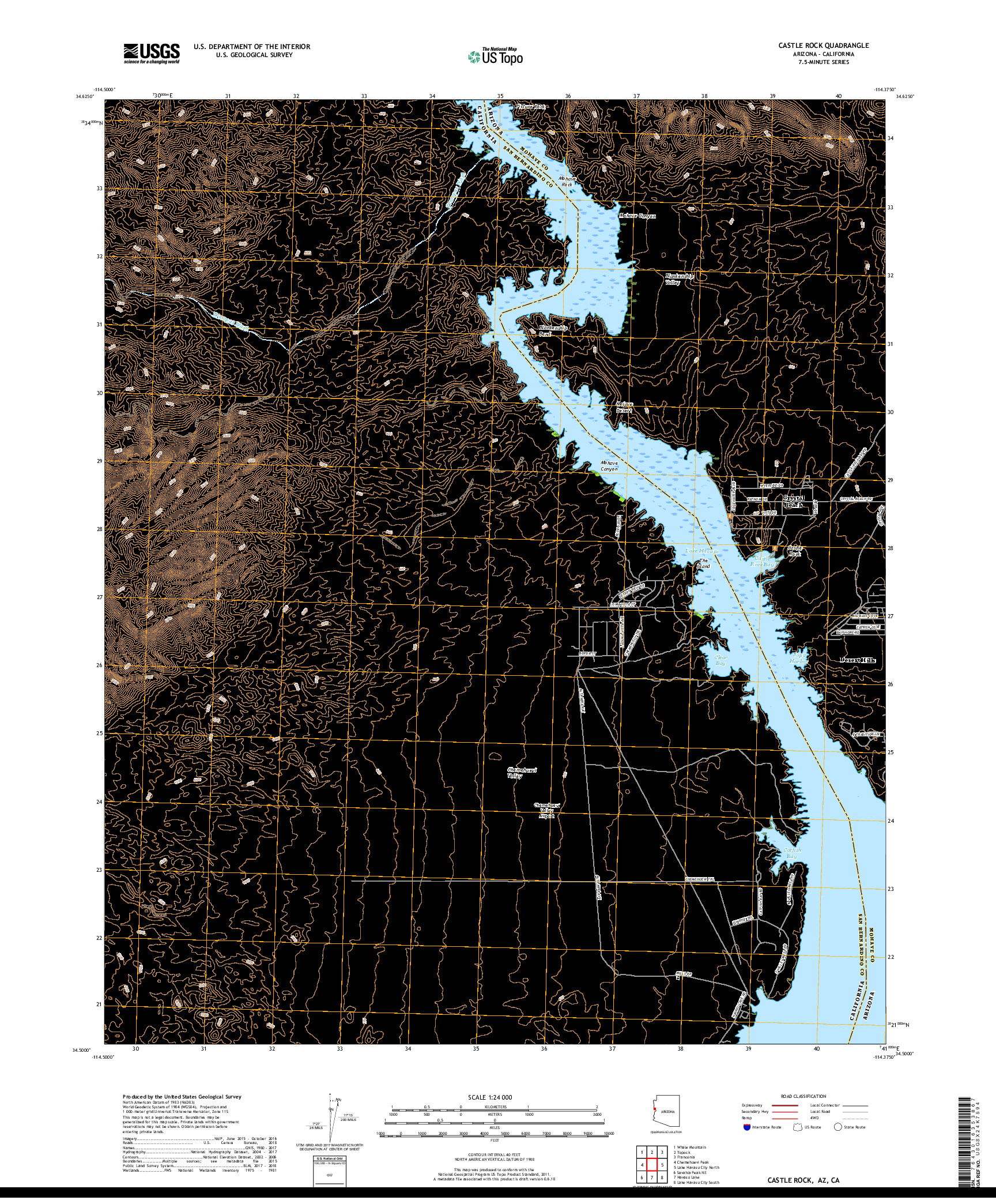 USGS US TOPO 7.5-MINUTE MAP FOR CASTLE ROCK, AZ,CA 2018