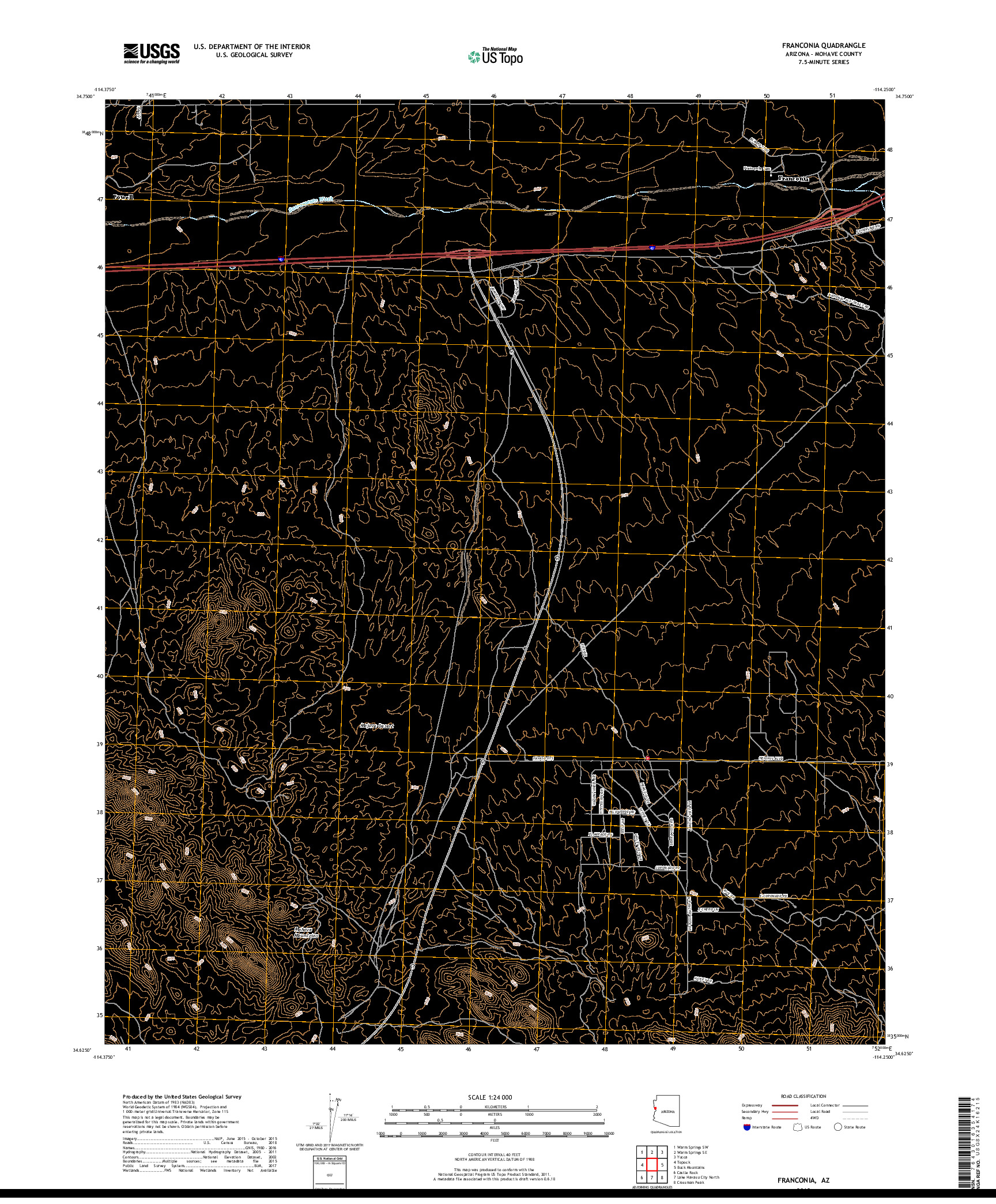 USGS US TOPO 7.5-MINUTE MAP FOR FRANCONIA, AZ 2018
