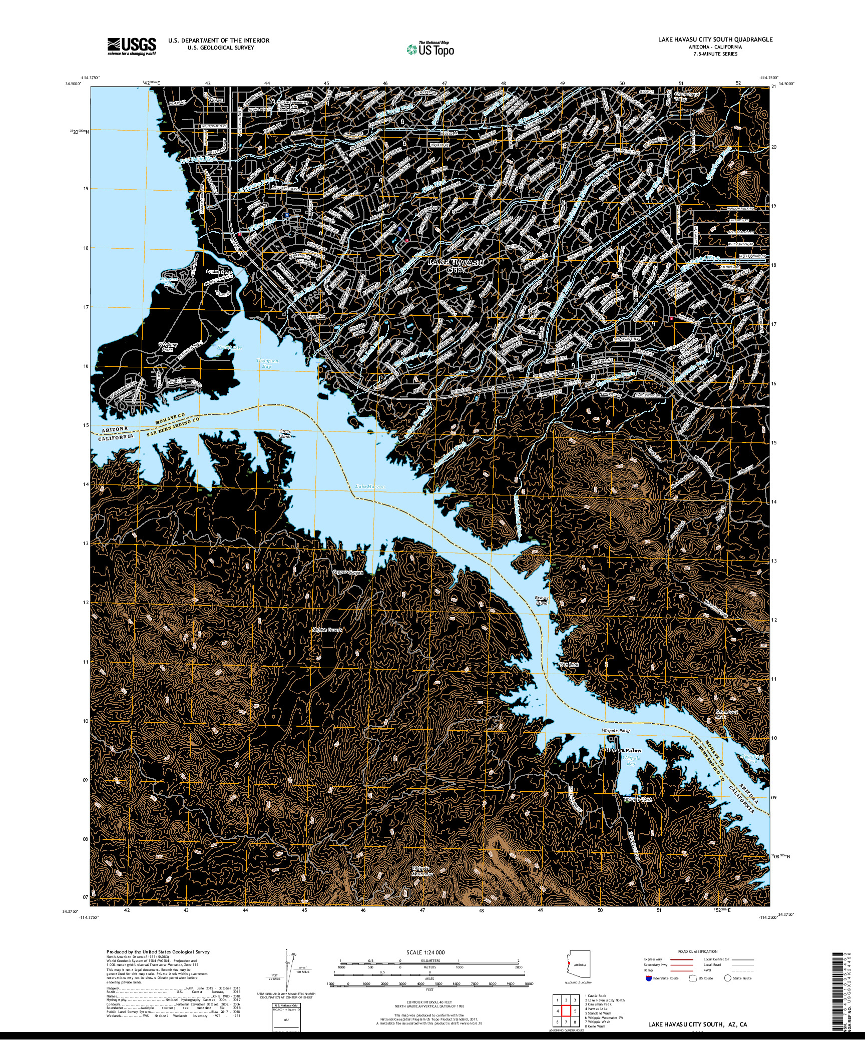 USGS US TOPO 7.5-MINUTE MAP FOR LAKE HAVASU CITY SOUTH, AZ,CA 2018