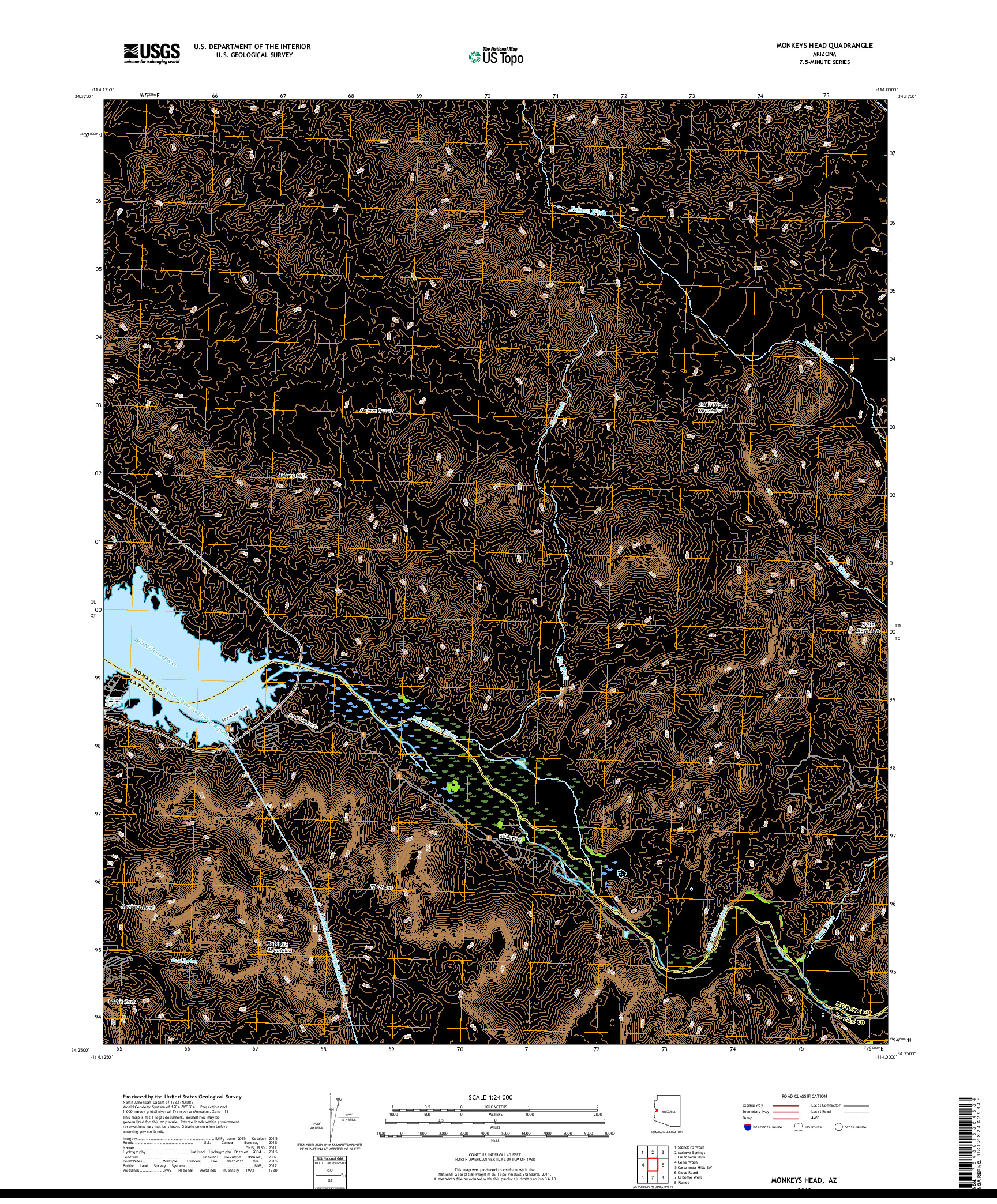 USGS US TOPO 7.5-MINUTE MAP FOR MONKEYS HEAD, AZ 2018