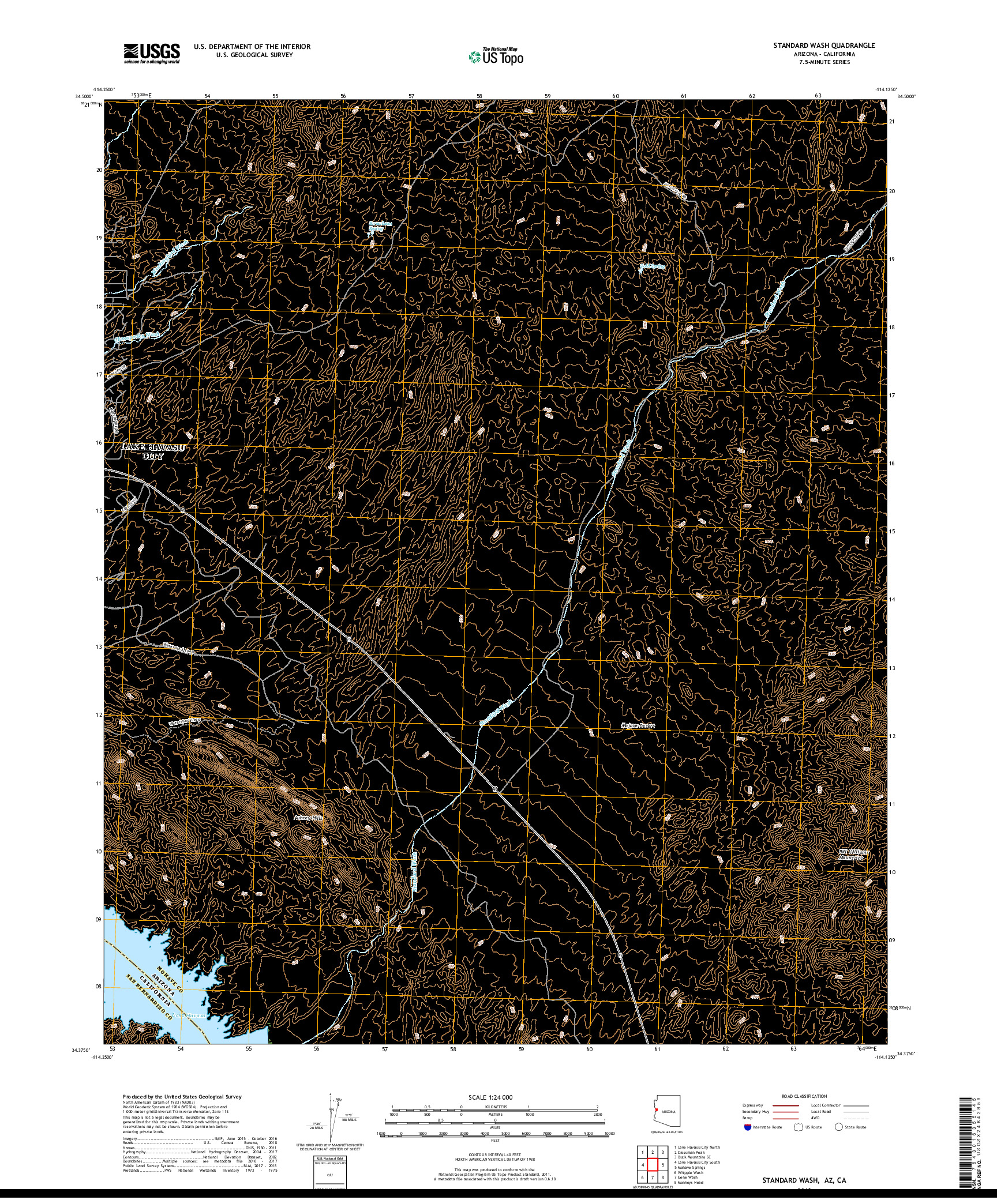 USGS US TOPO 7.5-MINUTE MAP FOR STANDARD WASH, AZ,CA 2018