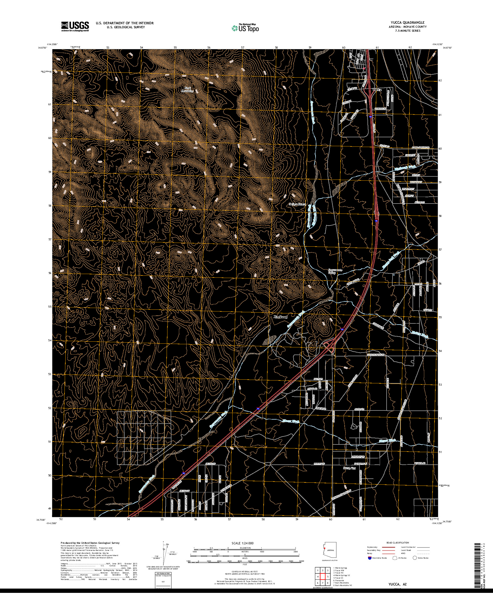 USGS US TOPO 7.5-MINUTE MAP FOR YUCCA, AZ 2018