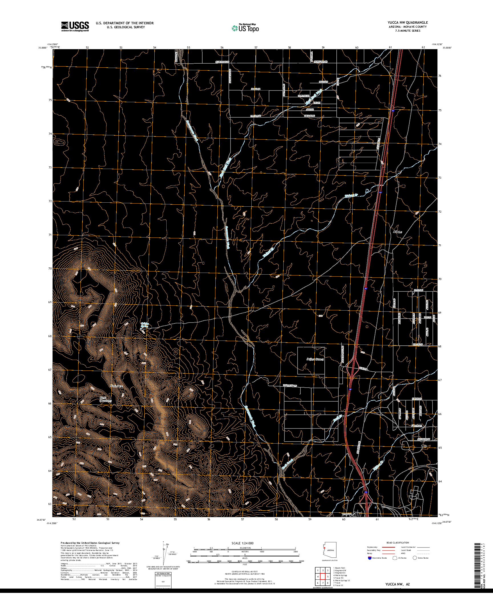 USGS US TOPO 7.5-MINUTE MAP FOR YUCCA NW, AZ 2018