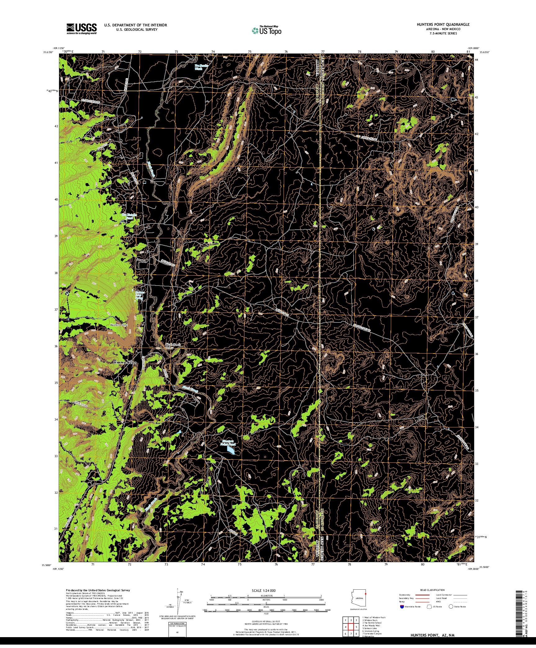 USGS US TOPO 7.5-MINUTE MAP FOR HUNTERS POINT, AZ,NM 2018