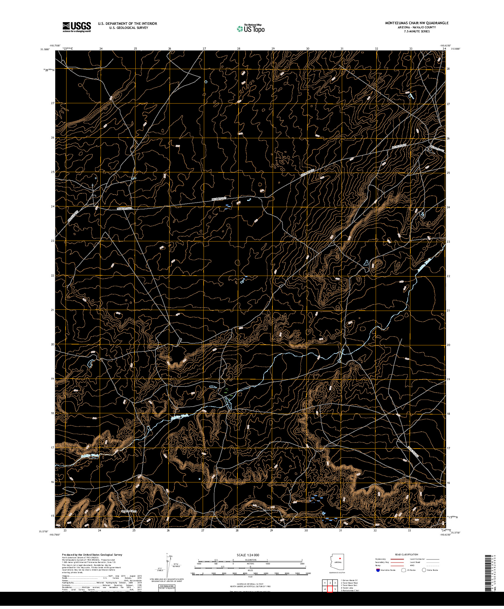 USGS US TOPO 7.5-MINUTE MAP FOR MONTEZUMAS CHAIR NW, AZ 2018