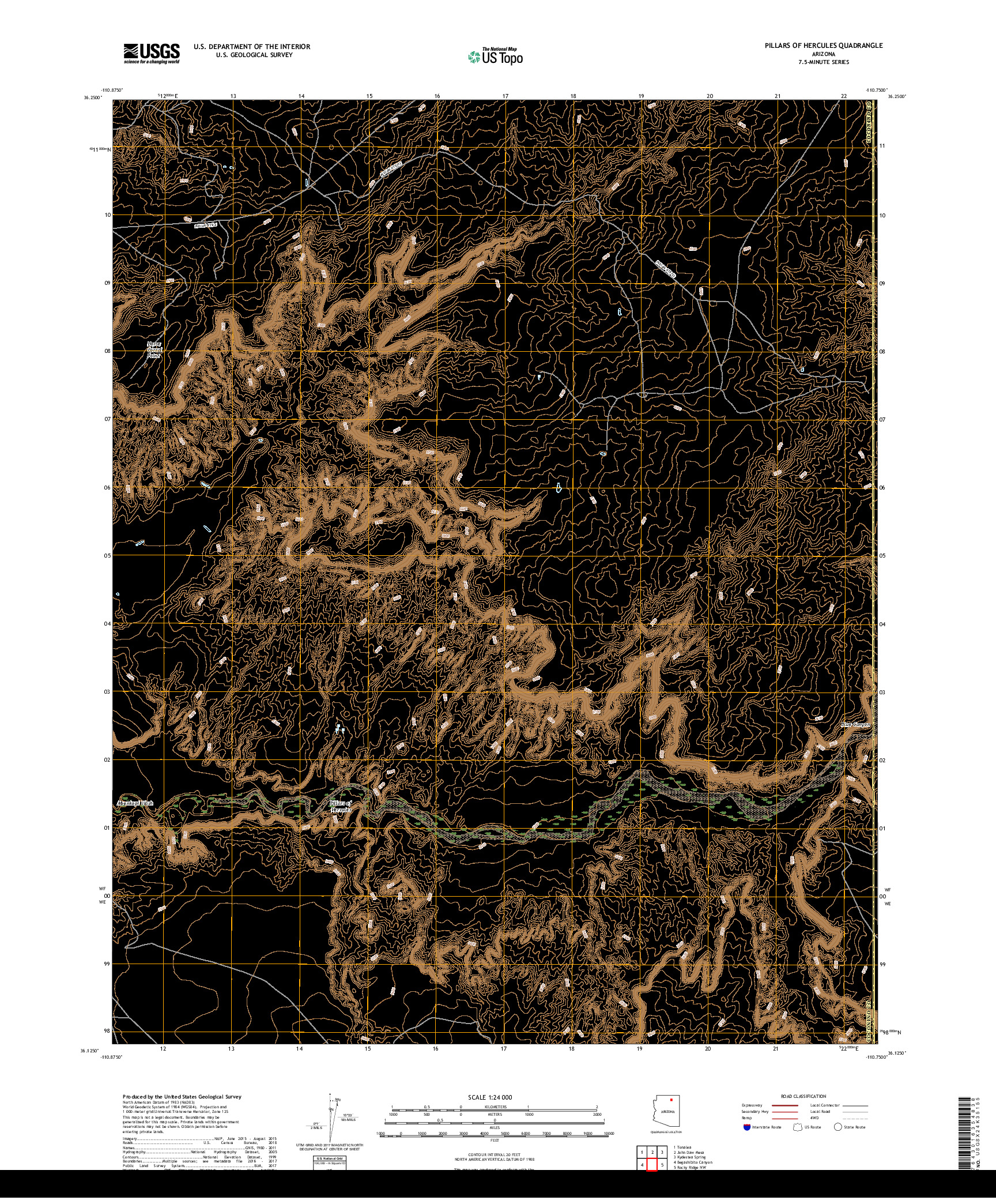 USGS US TOPO 7.5-MINUTE MAP FOR PILLARS OF HERCULES, AZ 2018