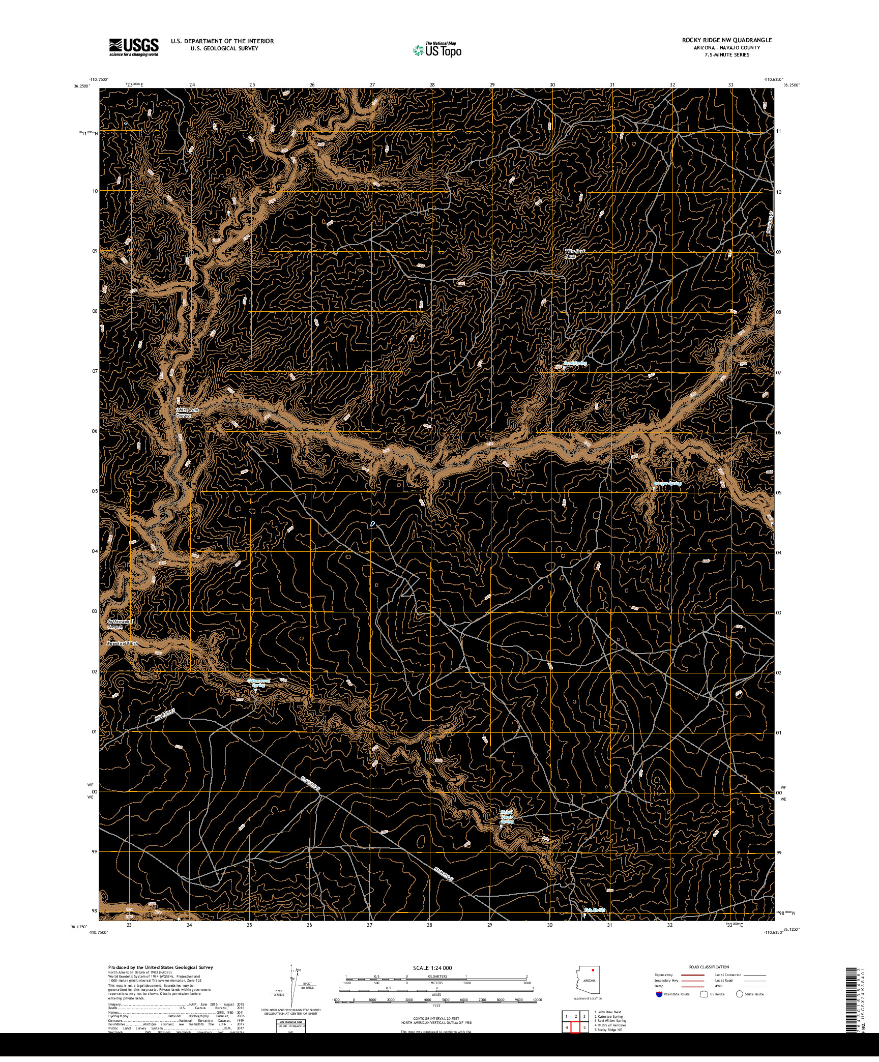 USGS US TOPO 7.5-MINUTE MAP FOR ROCKY RIDGE NW, AZ 2018