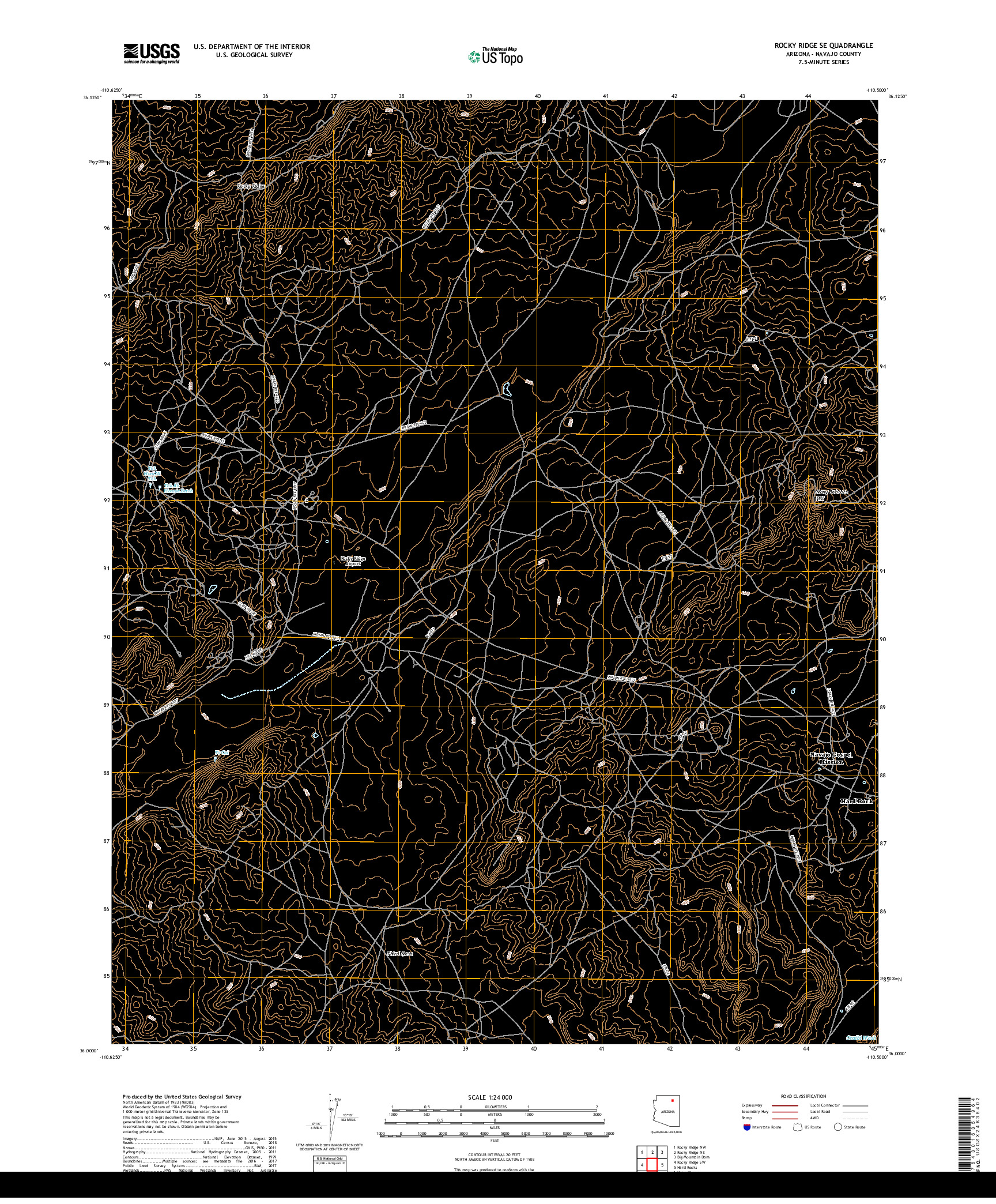 USGS US TOPO 7.5-MINUTE MAP FOR ROCKY RIDGE SE, AZ 2018