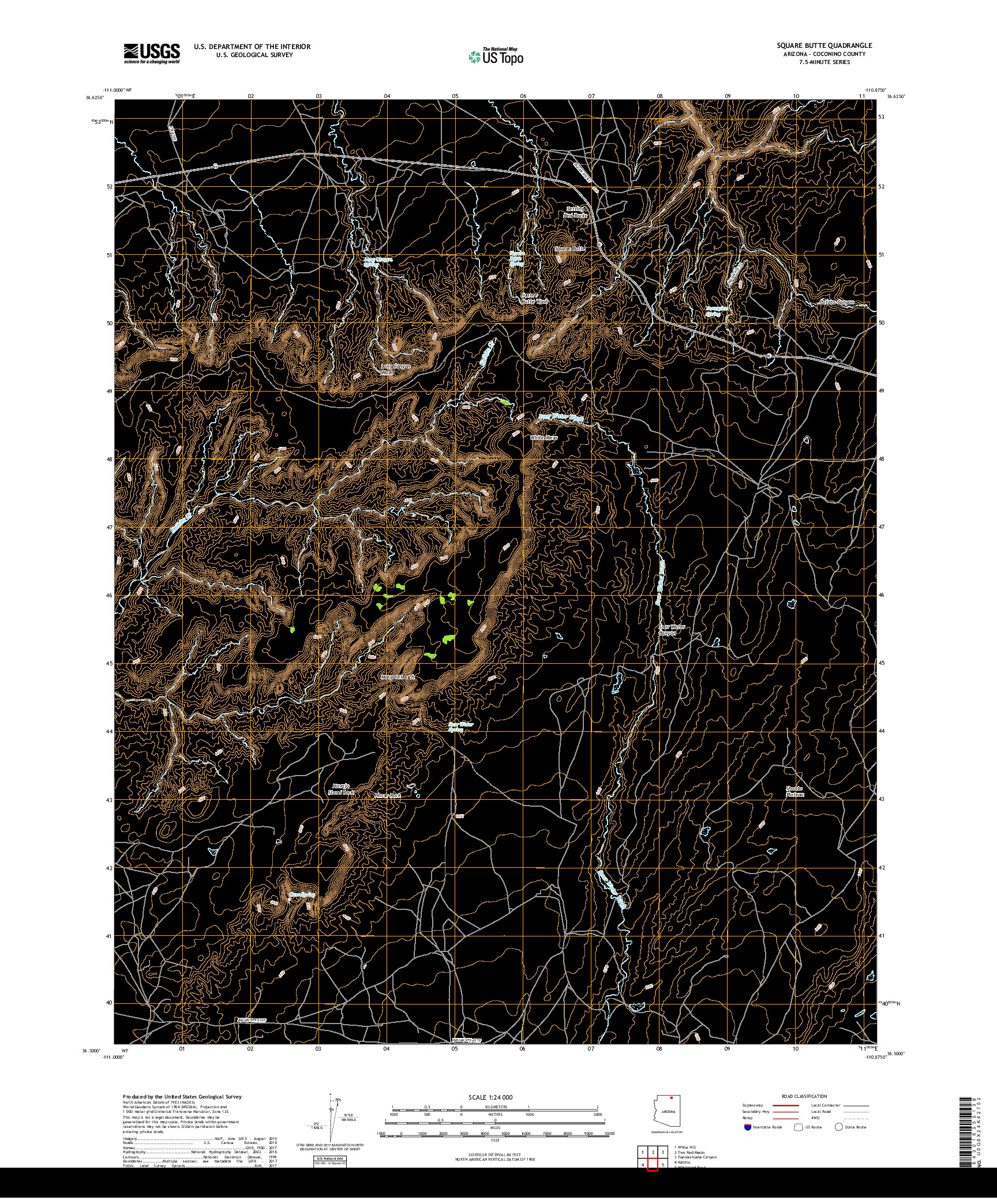USGS US TOPO 7.5-MINUTE MAP FOR SQUARE BUTTE, AZ 2018