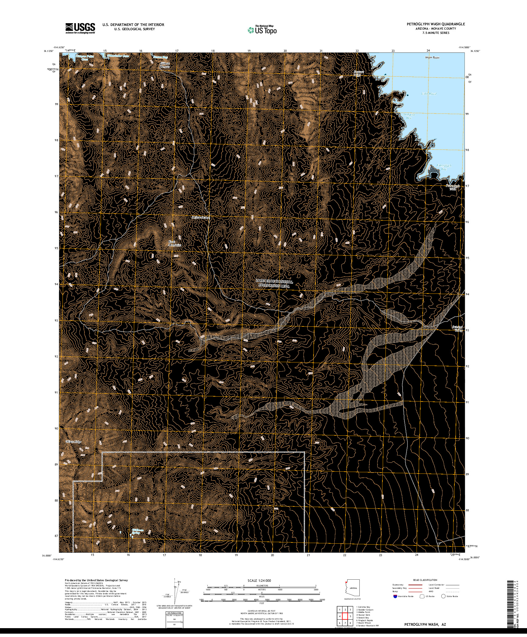 USGS US TOPO 7.5-MINUTE MAP FOR PETROGLYPH WASH, AZ 2018