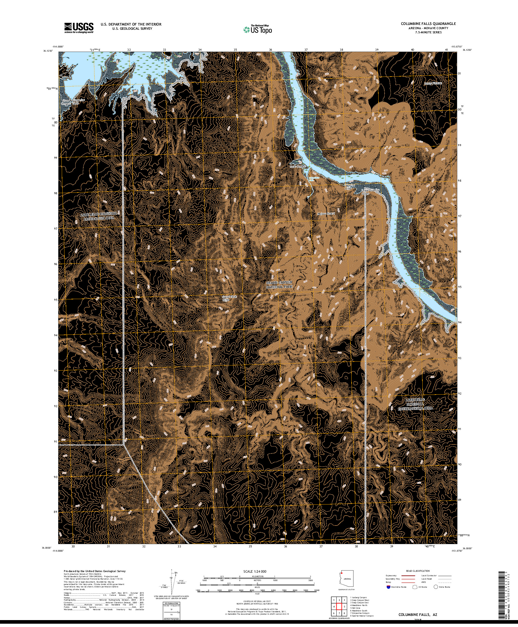 USGS US TOPO 7.5-MINUTE MAP FOR COLUMBINE FALLS, AZ 2018