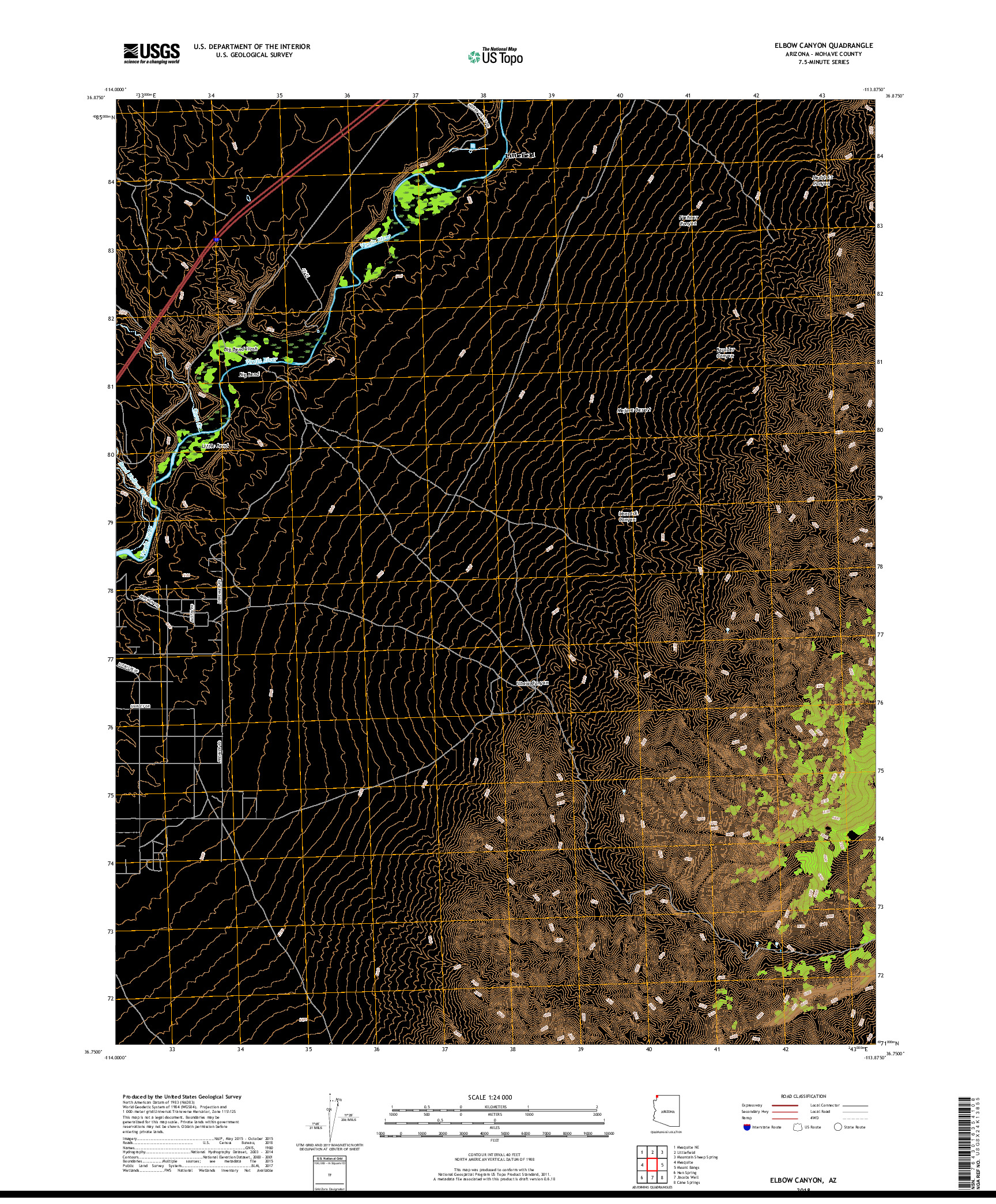 USGS US TOPO 7.5-MINUTE MAP FOR ELBOW CANYON, AZ 2018
