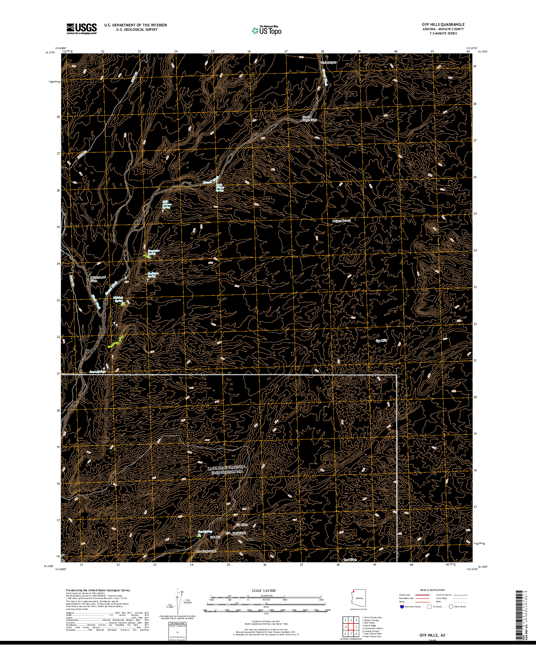 USGS US TOPO 7.5-MINUTE MAP FOR GYP HILLS, AZ 2018