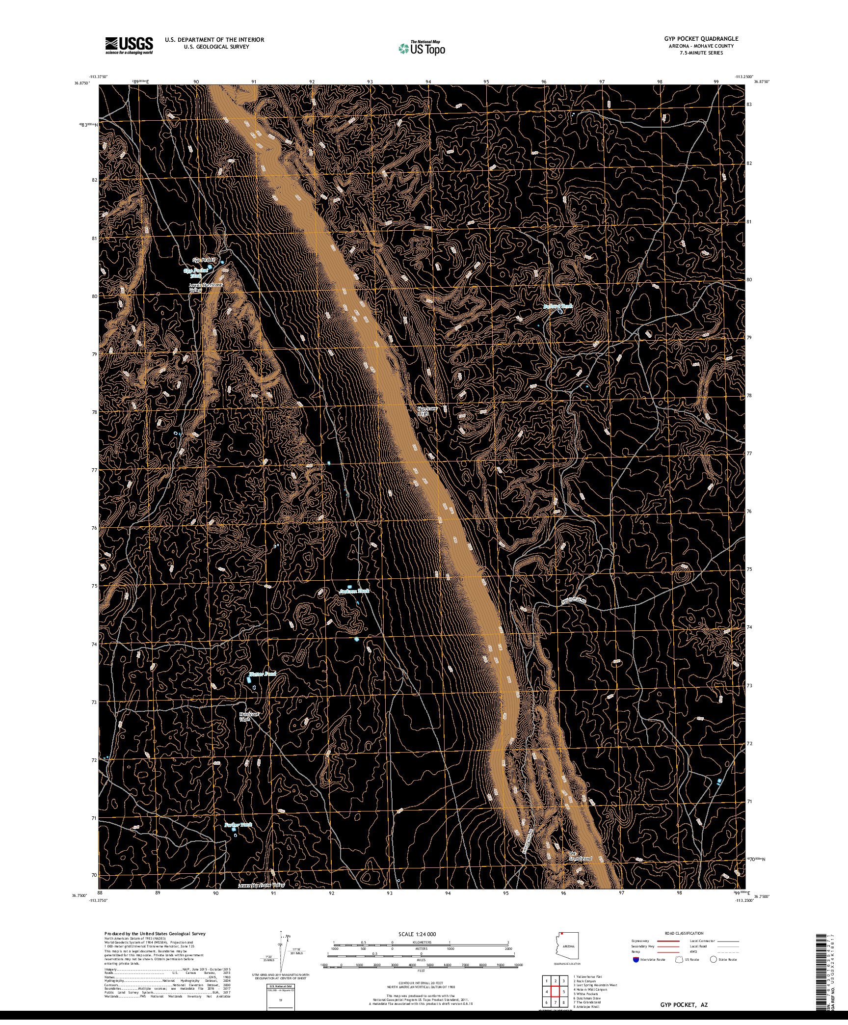 USGS US TOPO 7.5-MINUTE MAP FOR GYP POCKET, AZ 2018