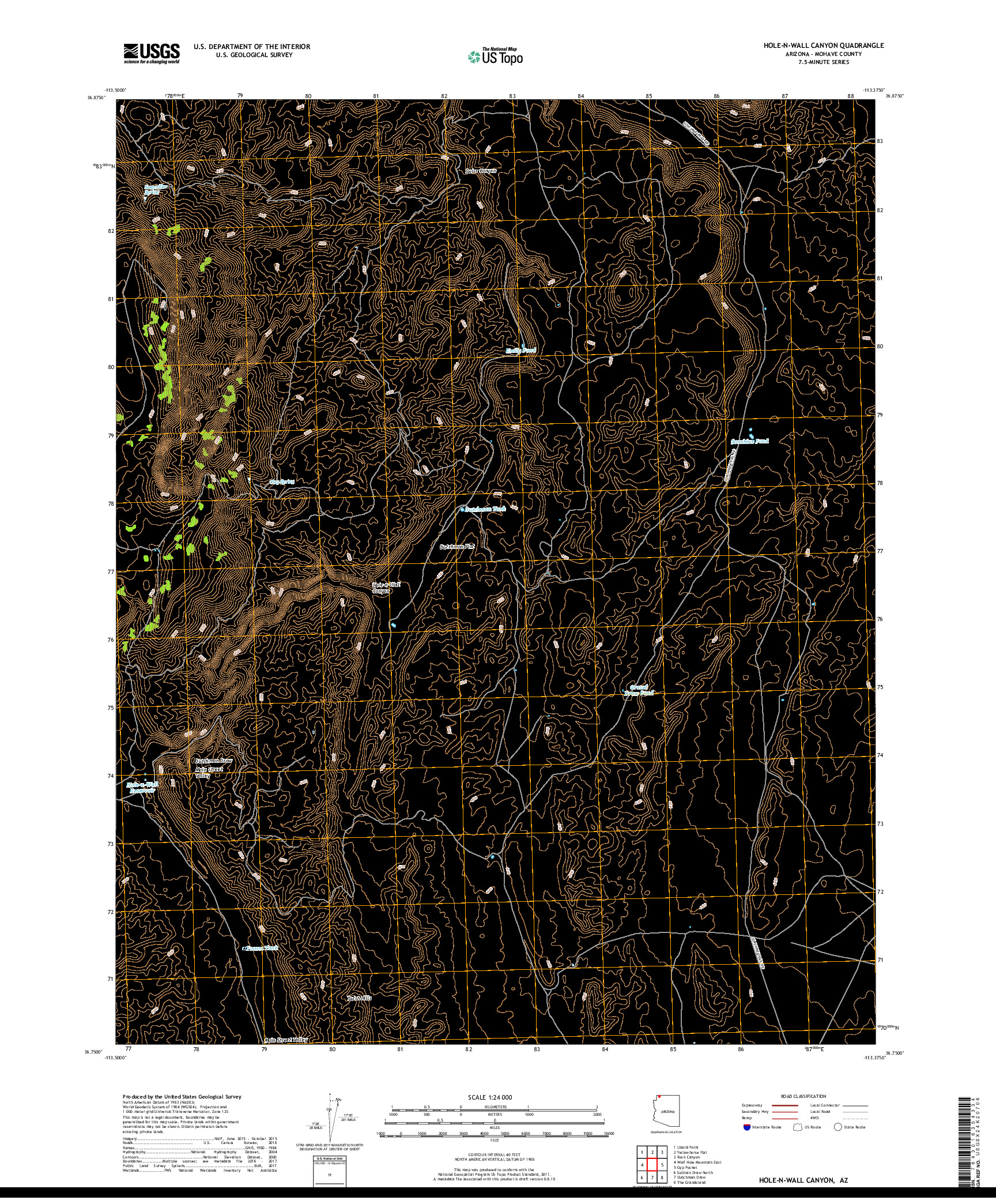 USGS US TOPO 7.5-MINUTE MAP FOR HOLE-N-WALL CANYON, AZ 2018