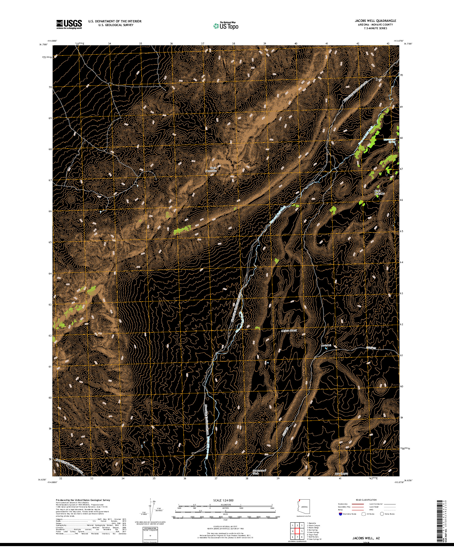 USGS US TOPO 7.5-MINUTE MAP FOR JACOBS WELL, AZ 2018