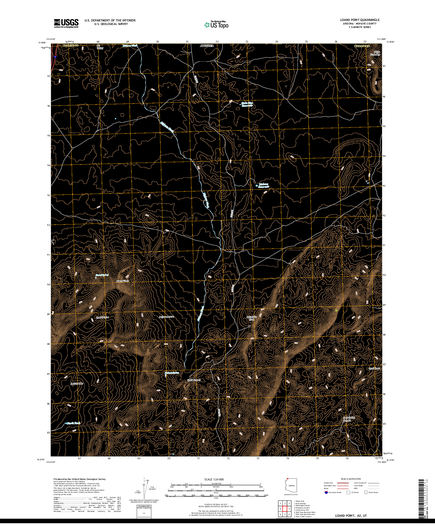 USGS US TOPO 7.5-MINUTE MAP FOR LIZARD POINT, AZ,UT 2018