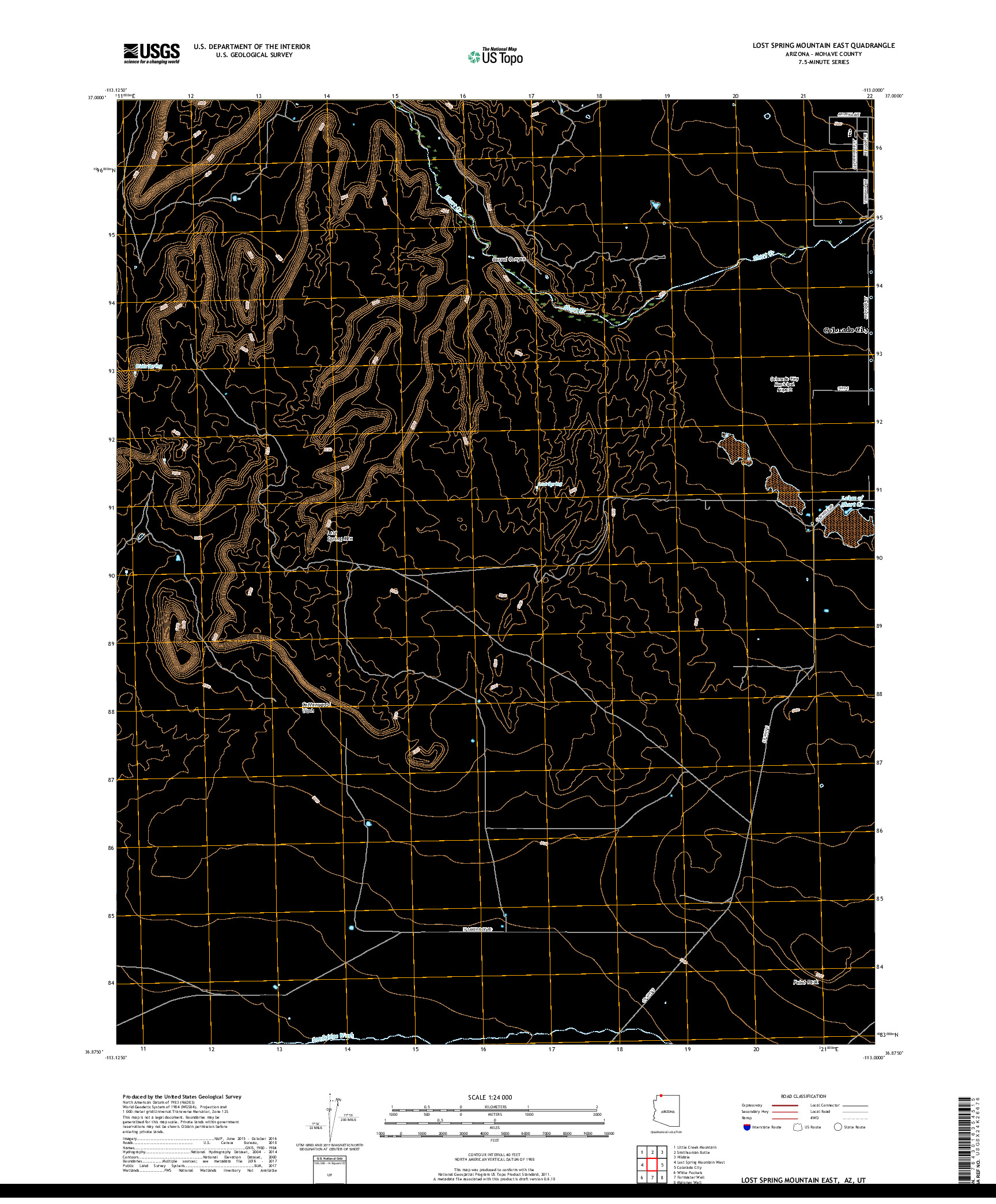 USGS US TOPO 7.5-MINUTE MAP FOR LOST SPRING MOUNTAIN EAST, AZ,UT 2018