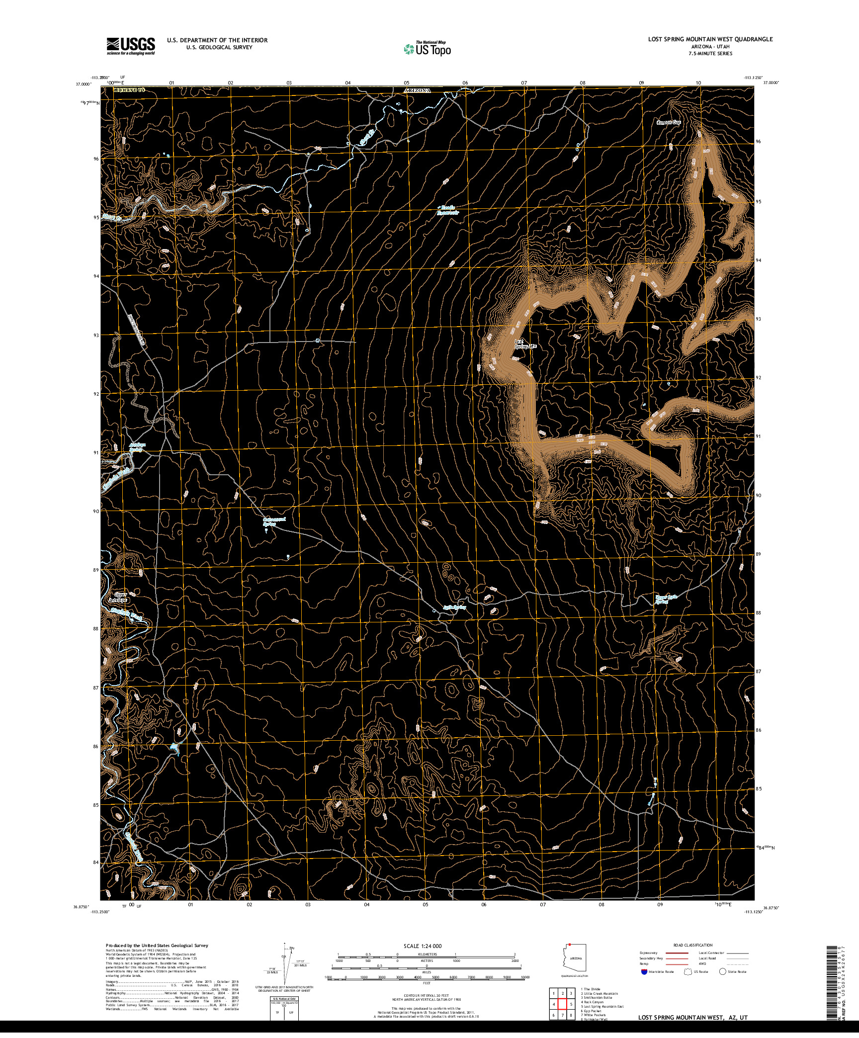 USGS US TOPO 7.5-MINUTE MAP FOR LOST SPRING MOUNTAIN WEST, AZ,UT 2018