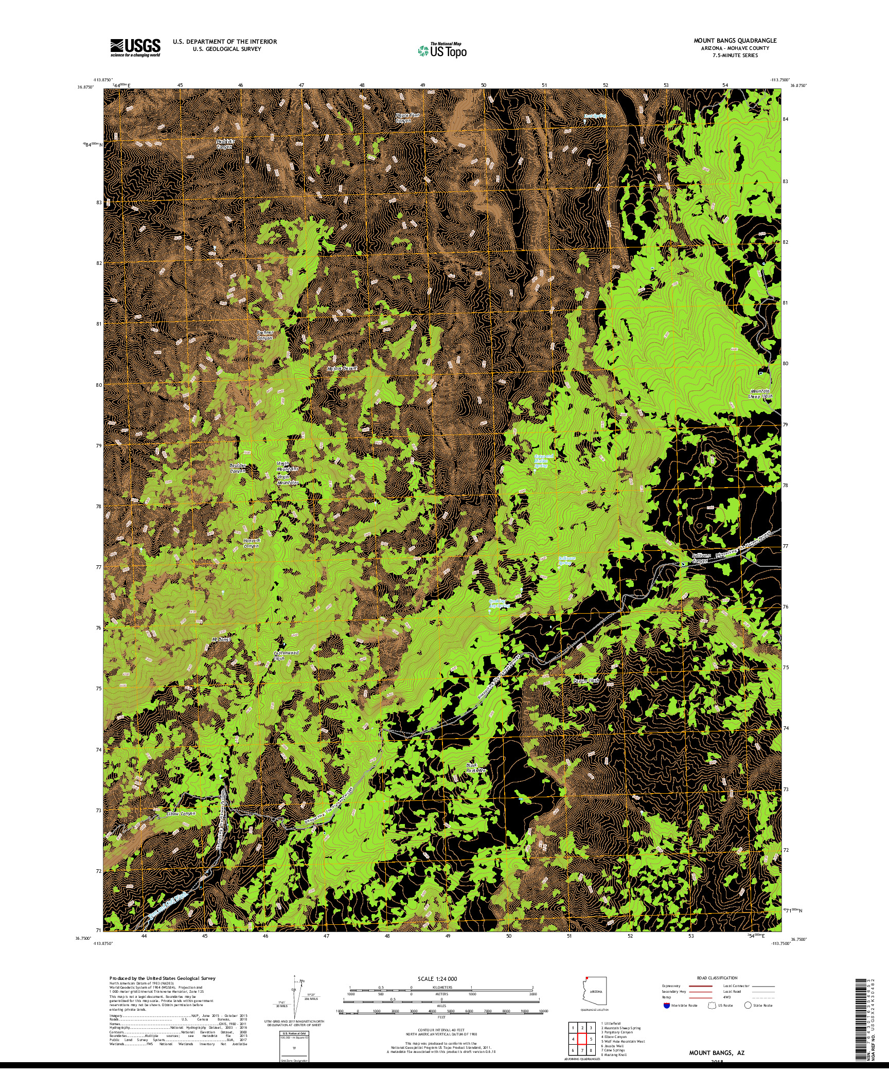 USGS US TOPO 7.5-MINUTE MAP FOR MOUNT BANGS, AZ 2018