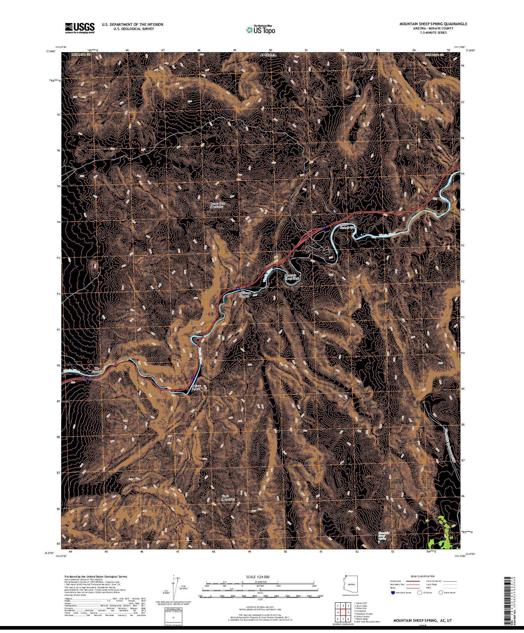USGS US TOPO 7.5-MINUTE MAP FOR MOUNTAIN SHEEP SPRING, AZ,UT 2018