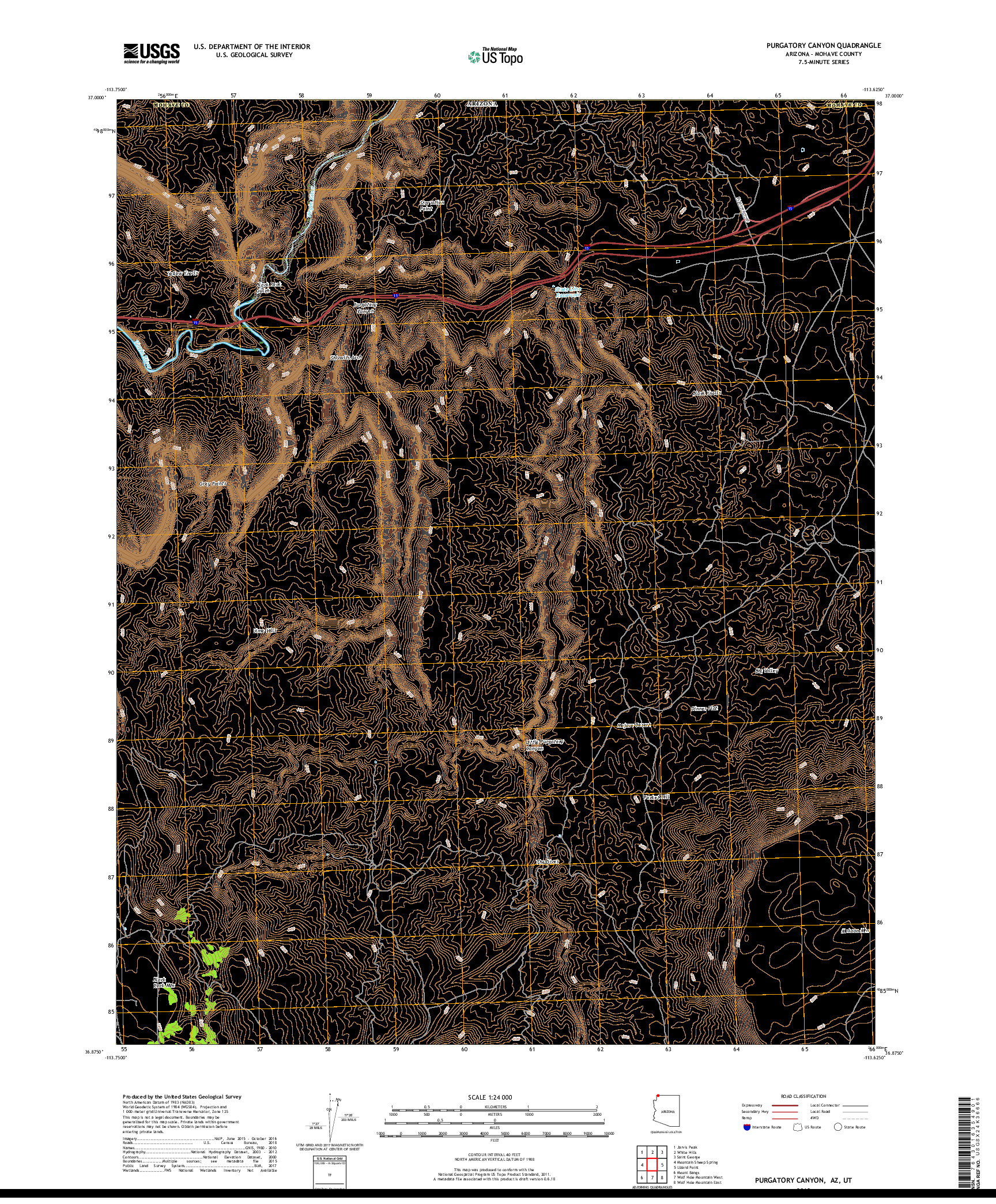 USGS US TOPO 7.5-MINUTE MAP FOR PURGATORY CANYON, AZ,UT 2018