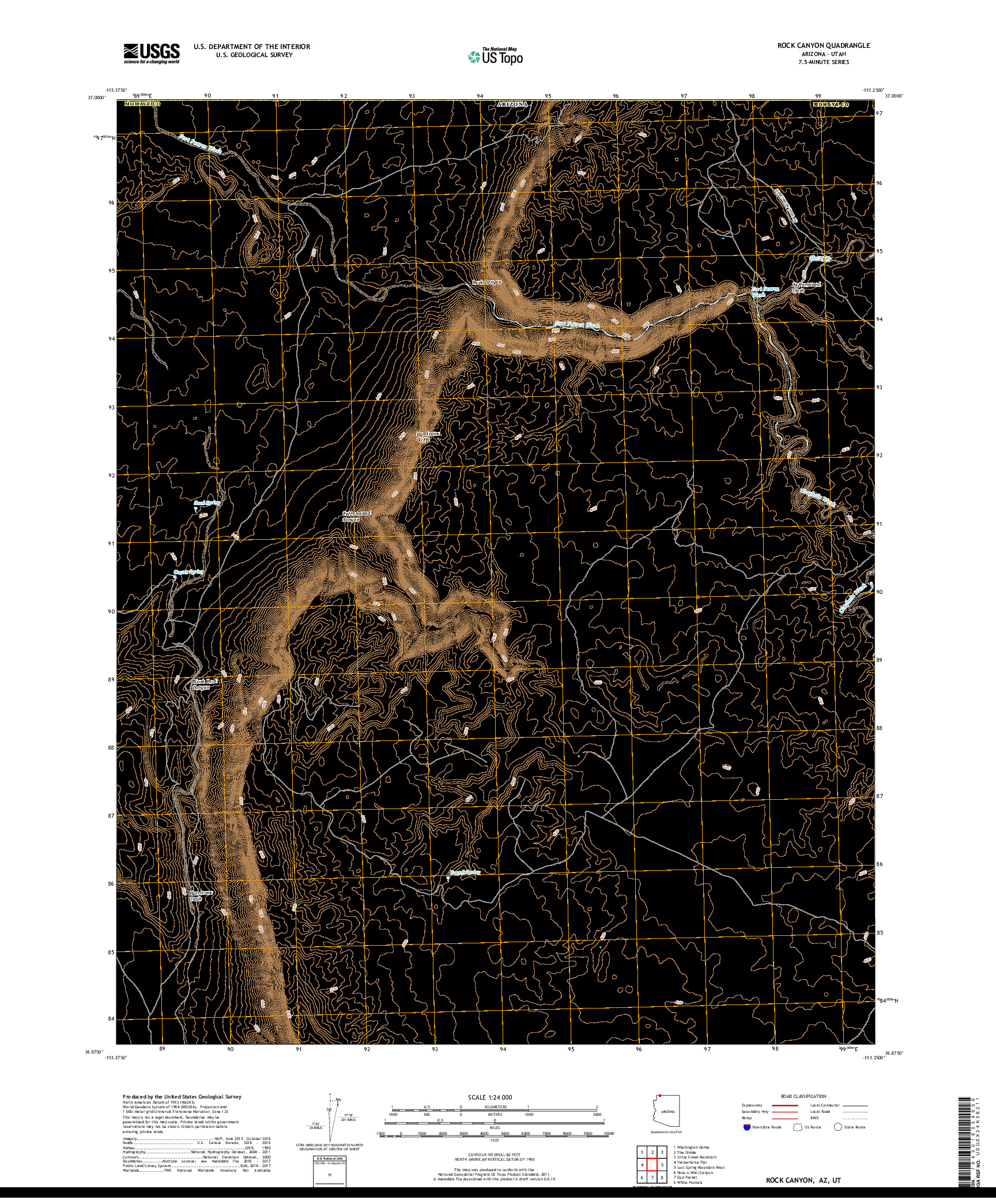 USGS US TOPO 7.5-MINUTE MAP FOR ROCK CANYON, AZ,UT 2018