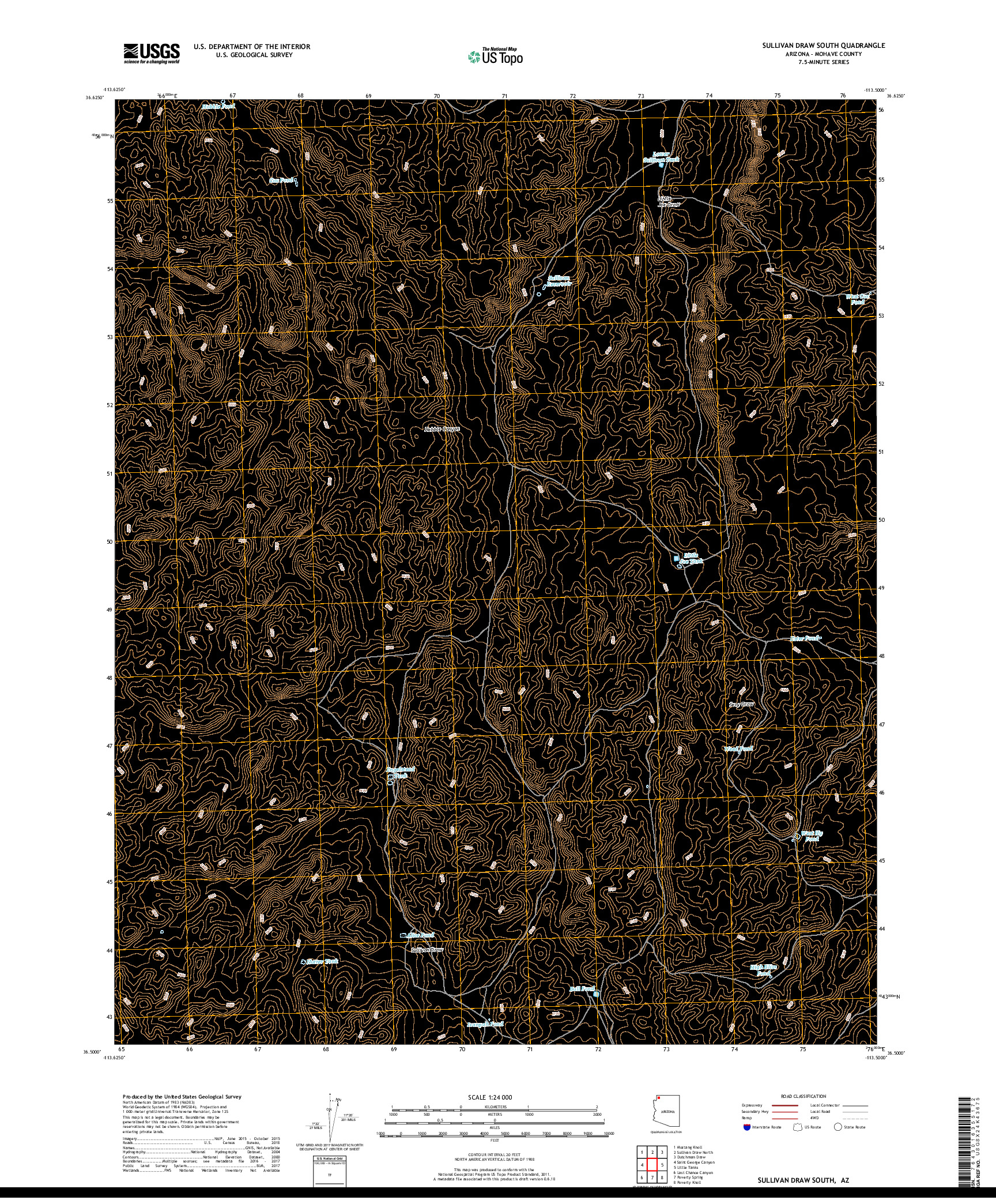 USGS US TOPO 7.5-MINUTE MAP FOR SULLIVAN DRAW SOUTH, AZ 2018