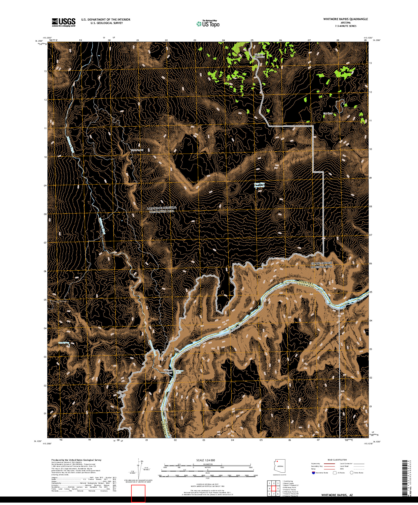 USGS US TOPO 7.5-MINUTE MAP FOR WHITMORE RAPIDS, AZ 2018