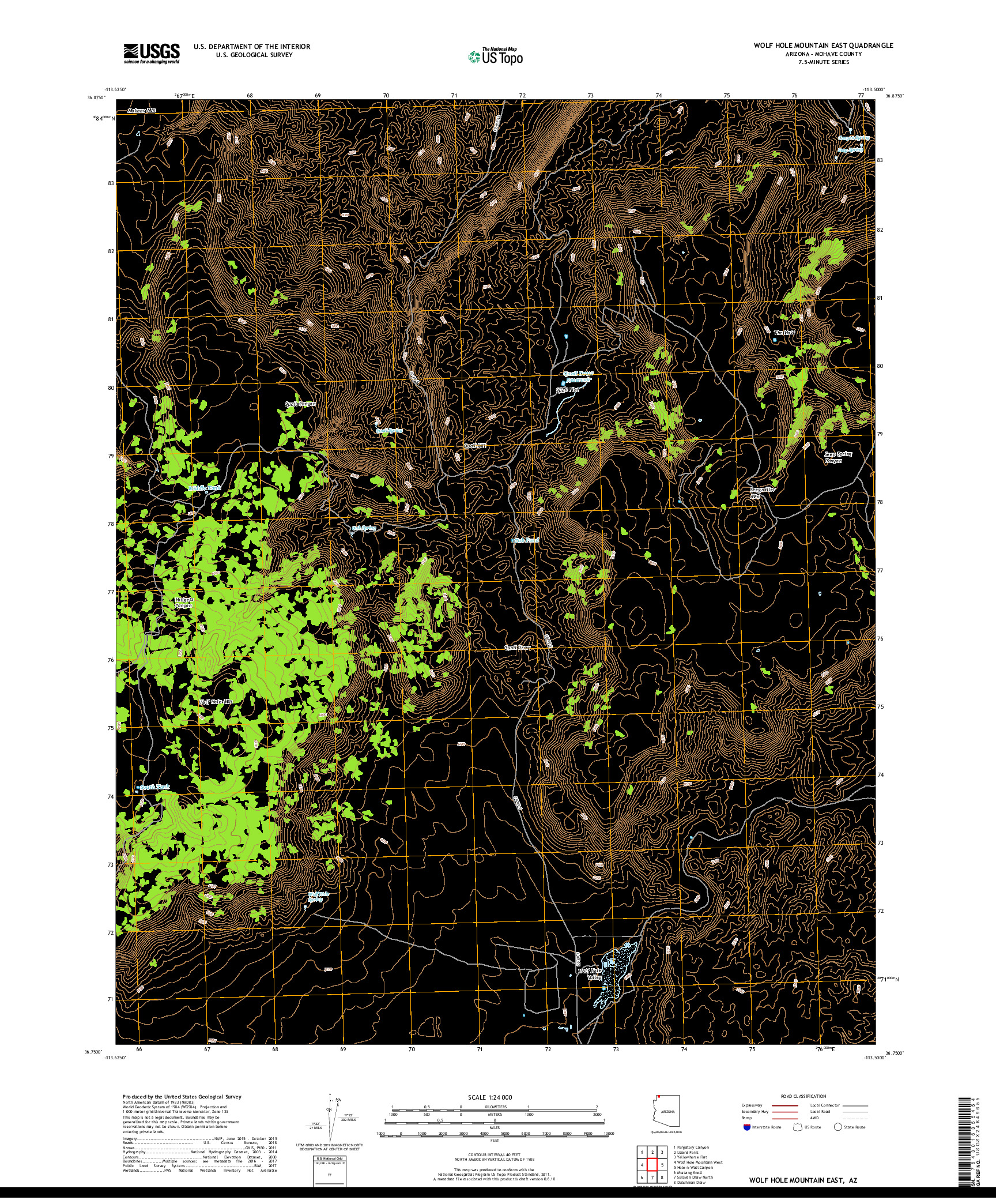 USGS US TOPO 7.5-MINUTE MAP FOR WOLF HOLE MOUNTAIN EAST, AZ 2018