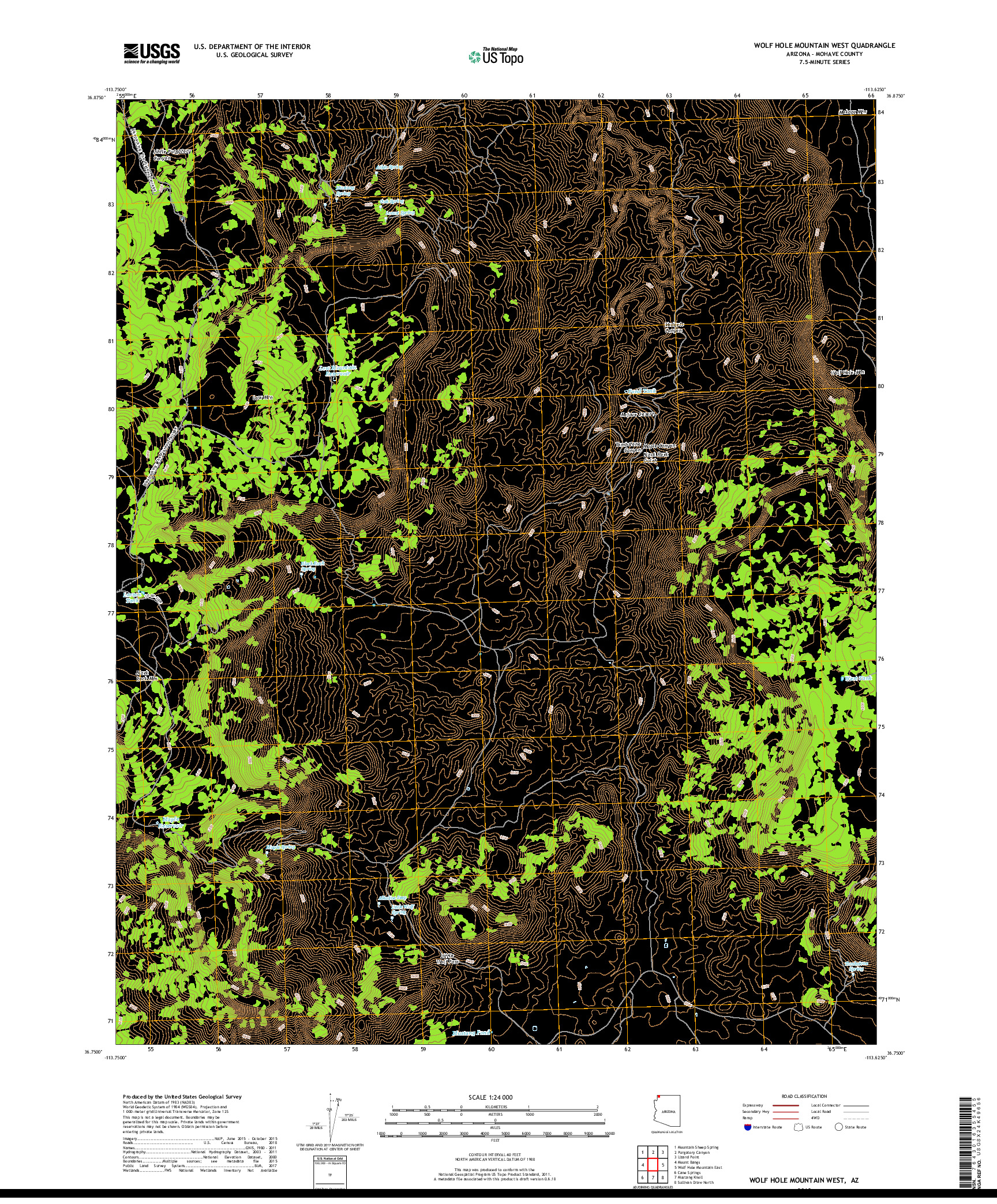 USGS US TOPO 7.5-MINUTE MAP FOR WOLF HOLE MOUNTAIN WEST, AZ 2018