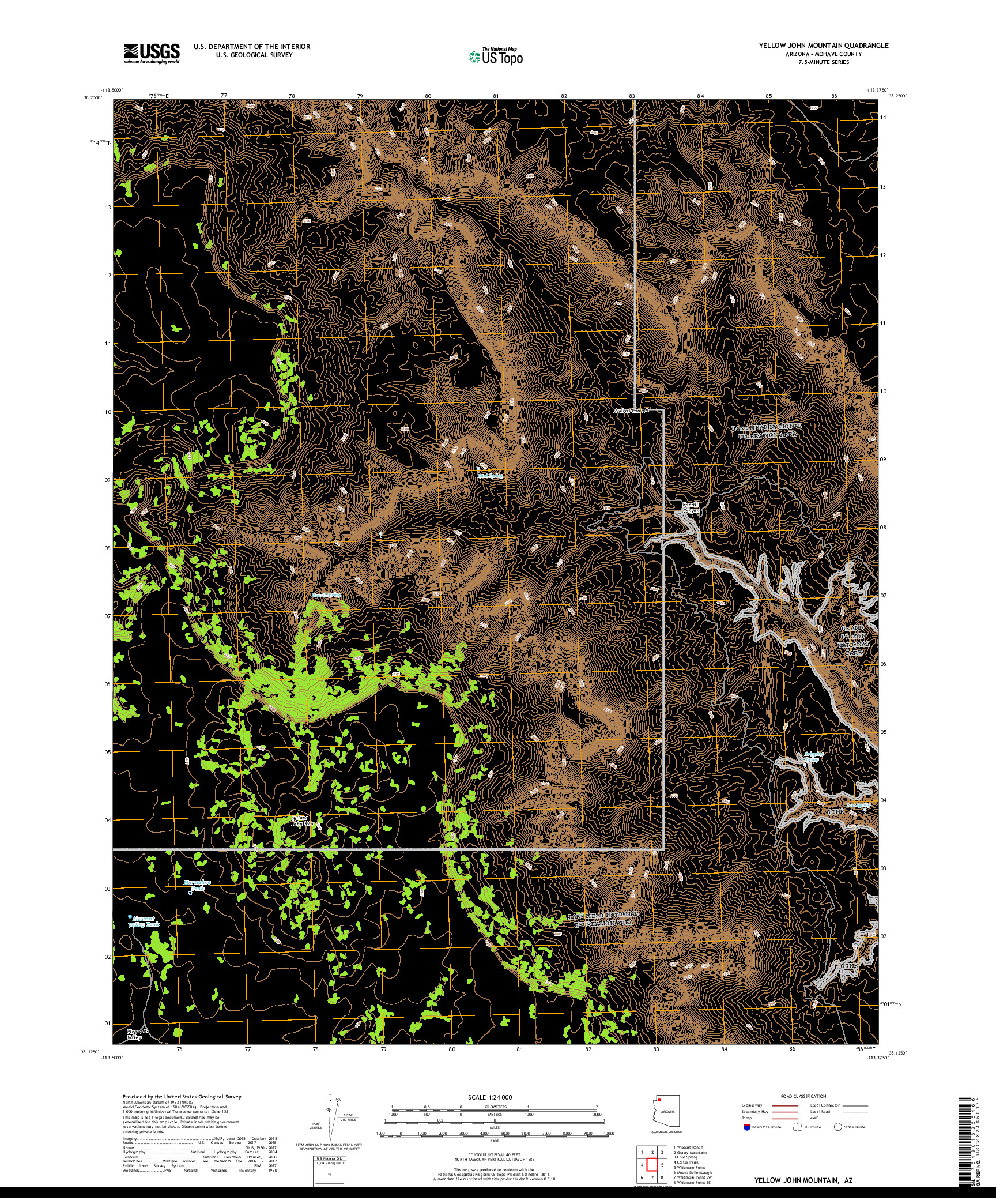 USGS US TOPO 7.5-MINUTE MAP FOR YELLOW JOHN MOUNTAIN, AZ 2018