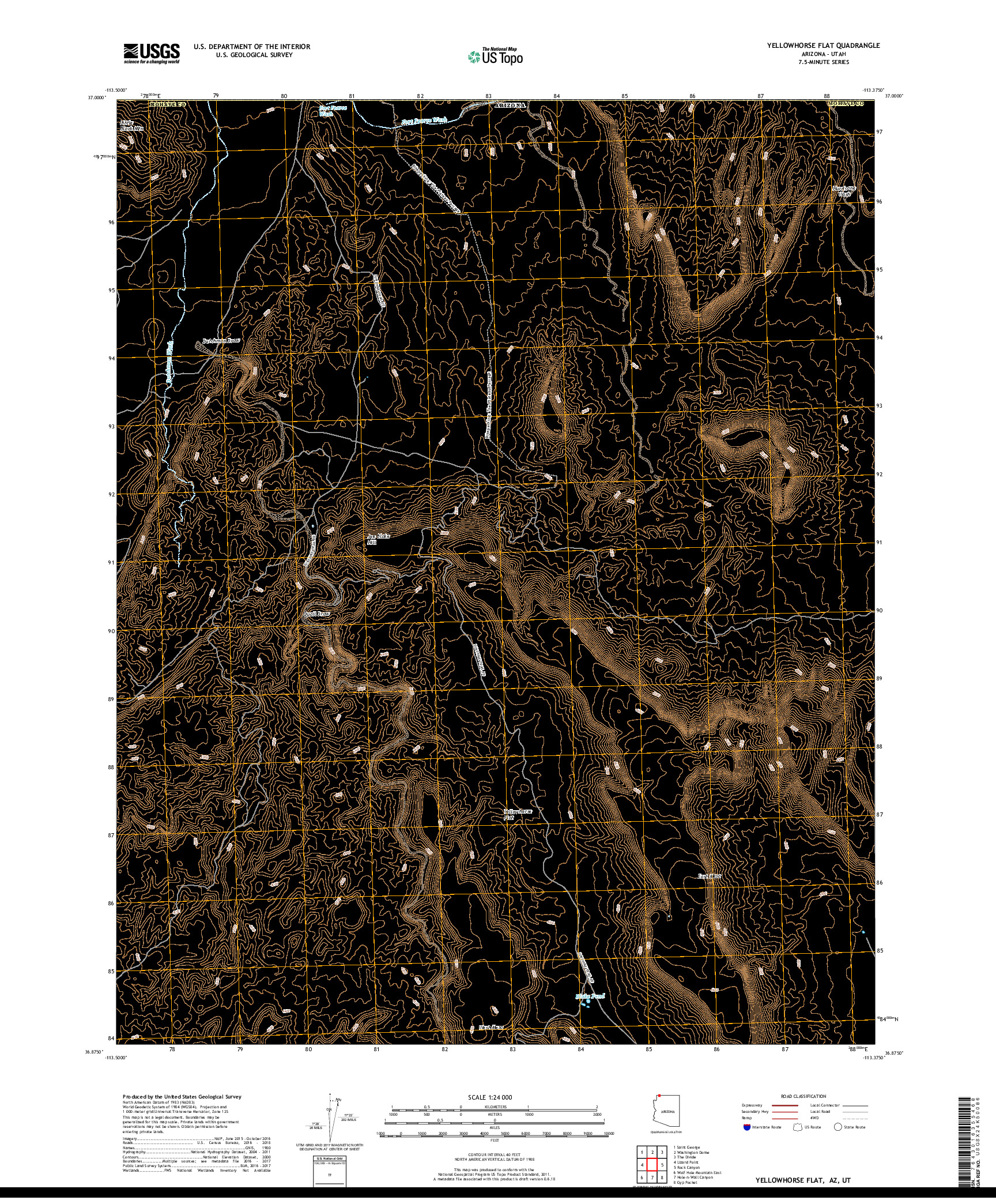 USGS US TOPO 7.5-MINUTE MAP FOR YELLOWHORSE FLAT, AZ,UT 2018