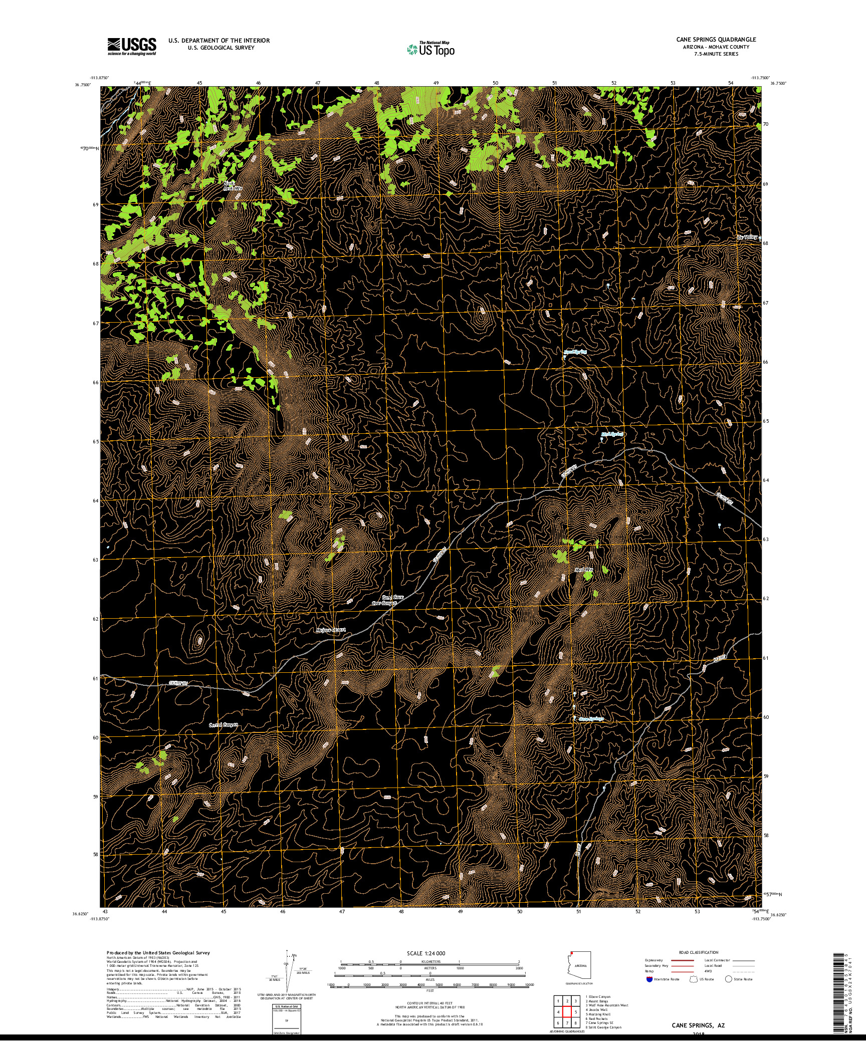 USGS US TOPO 7.5-MINUTE MAP FOR CANE SPRINGS, AZ 2018