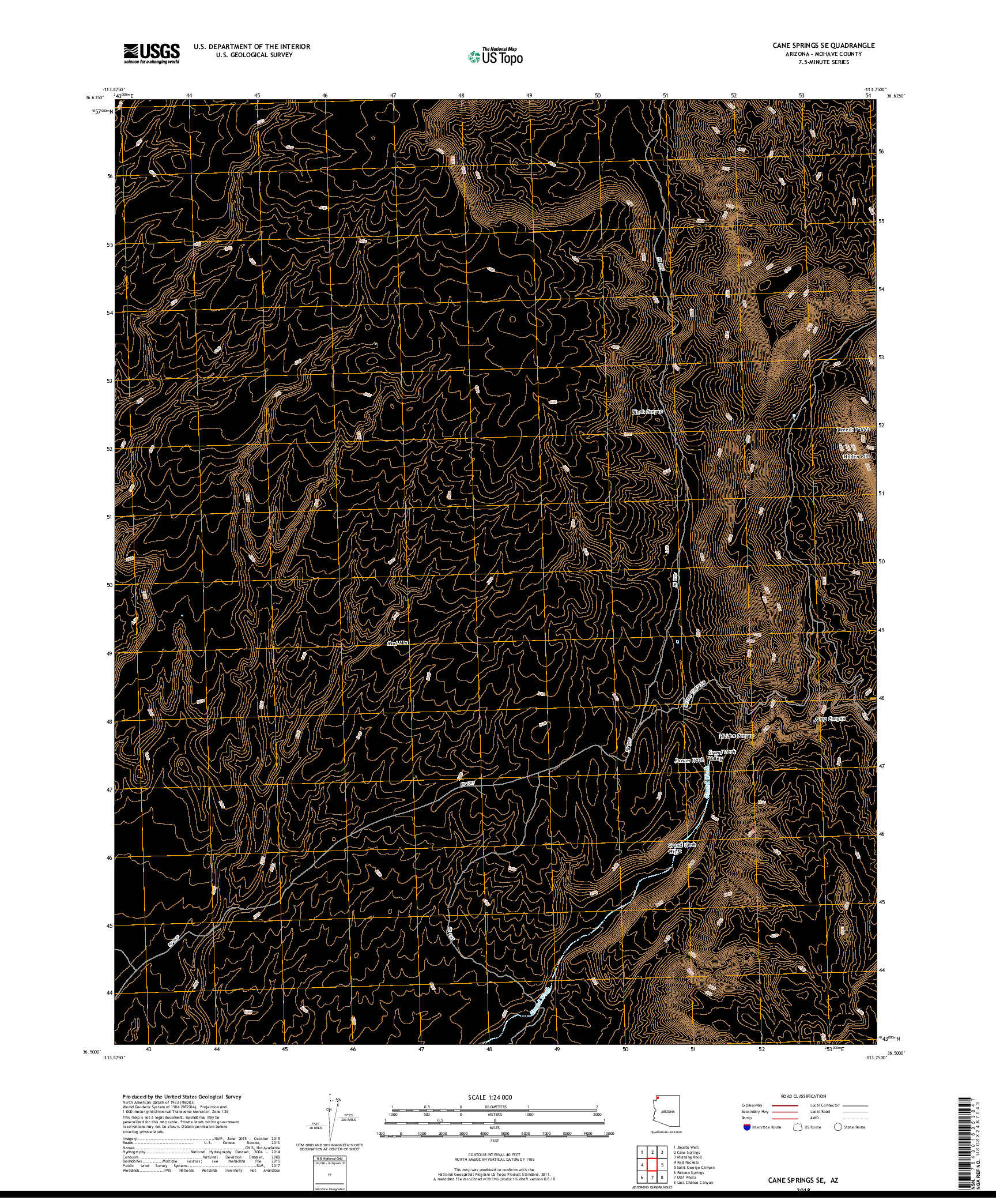 USGS US TOPO 7.5-MINUTE MAP FOR CANE SPRINGS SE, AZ 2018