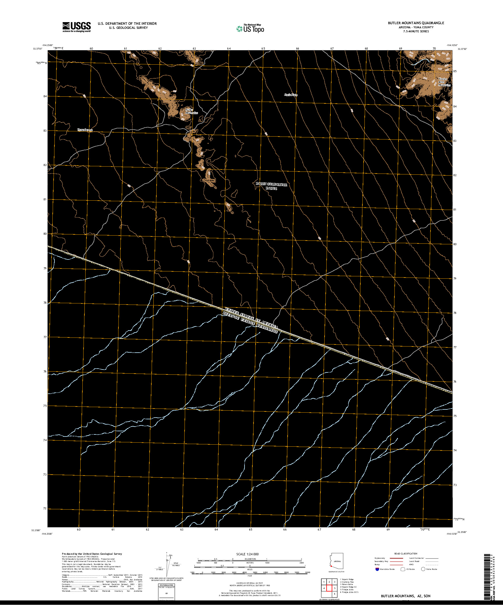 USGS US TOPO 7.5-MINUTE MAP FOR BUTLER MOUNTAINS, AZ,SON 2018