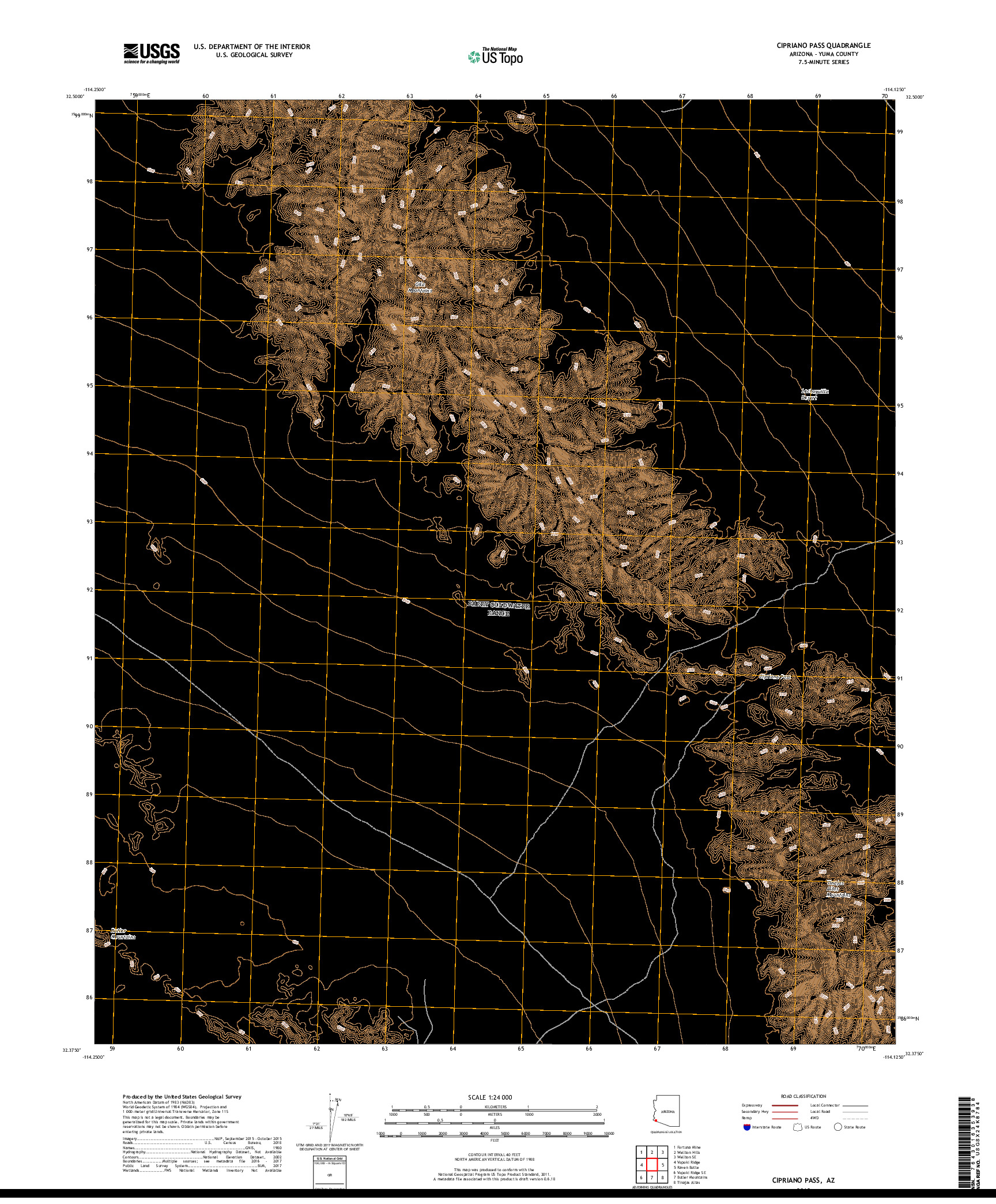 USGS US TOPO 7.5-MINUTE MAP FOR CIPRIANO PASS, AZ 2018