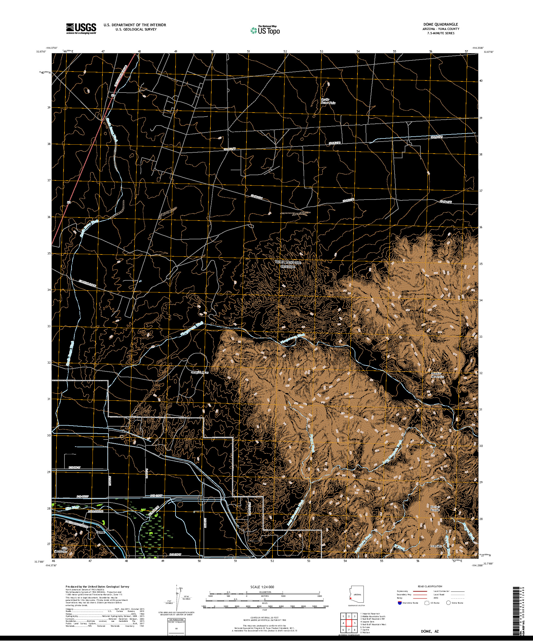 USGS US TOPO 7.5-MINUTE MAP FOR DOME, AZ 2018