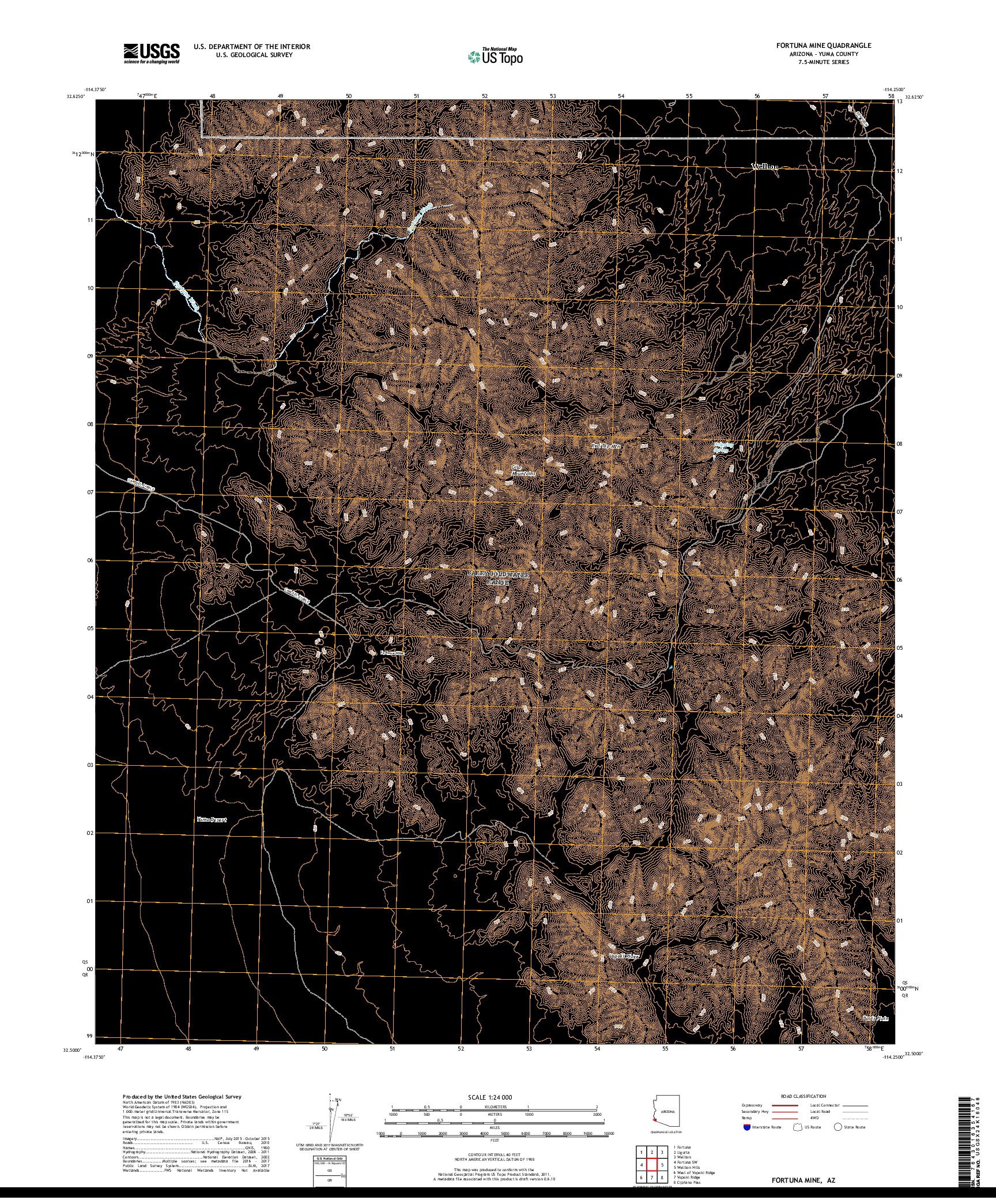 USGS US TOPO 7.5-MINUTE MAP FOR FORTUNA MINE, AZ 2018