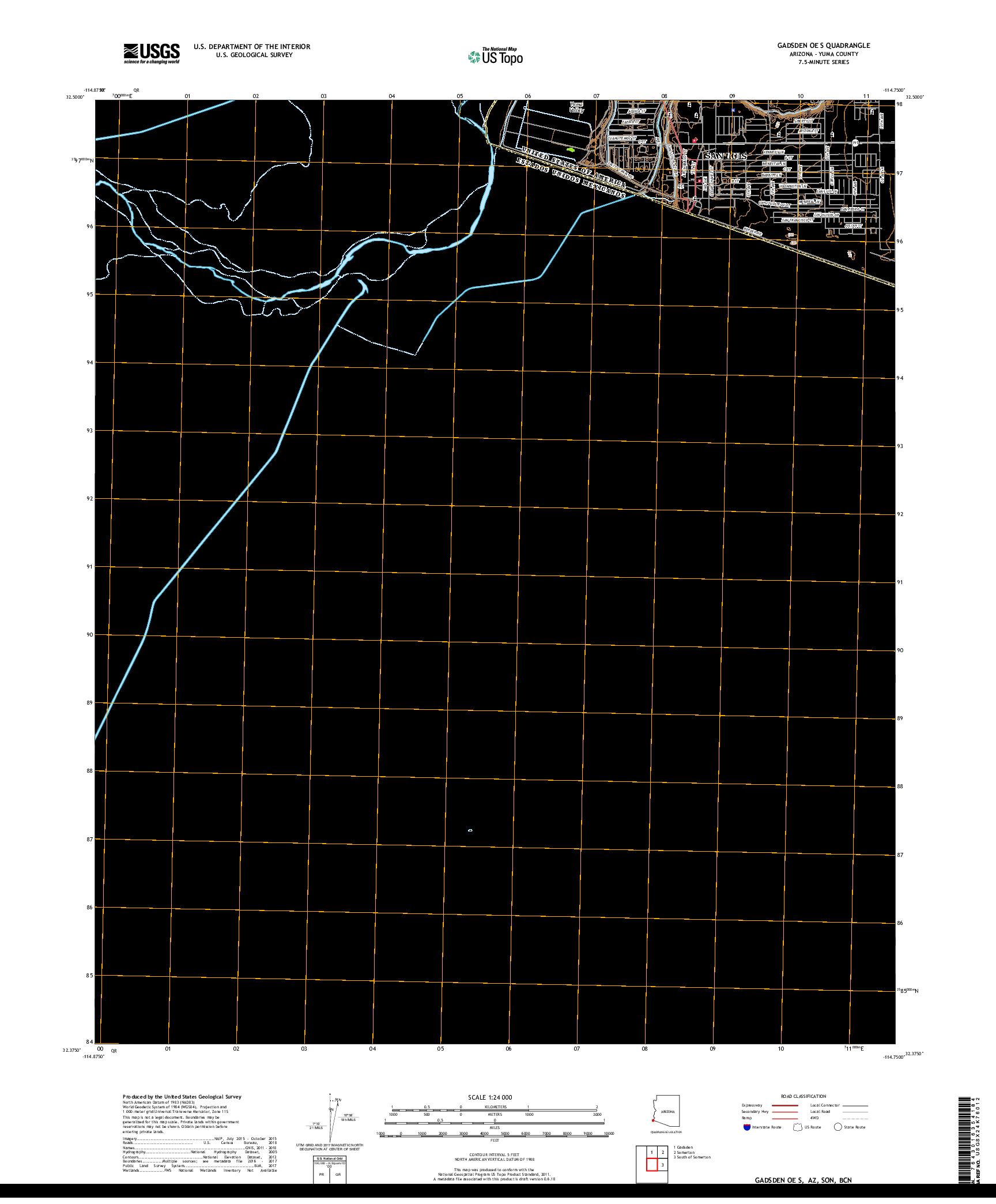 USGS US TOPO 7.5-MINUTE MAP FOR GADSDEN OE S, AZ,SON,BCN 2018