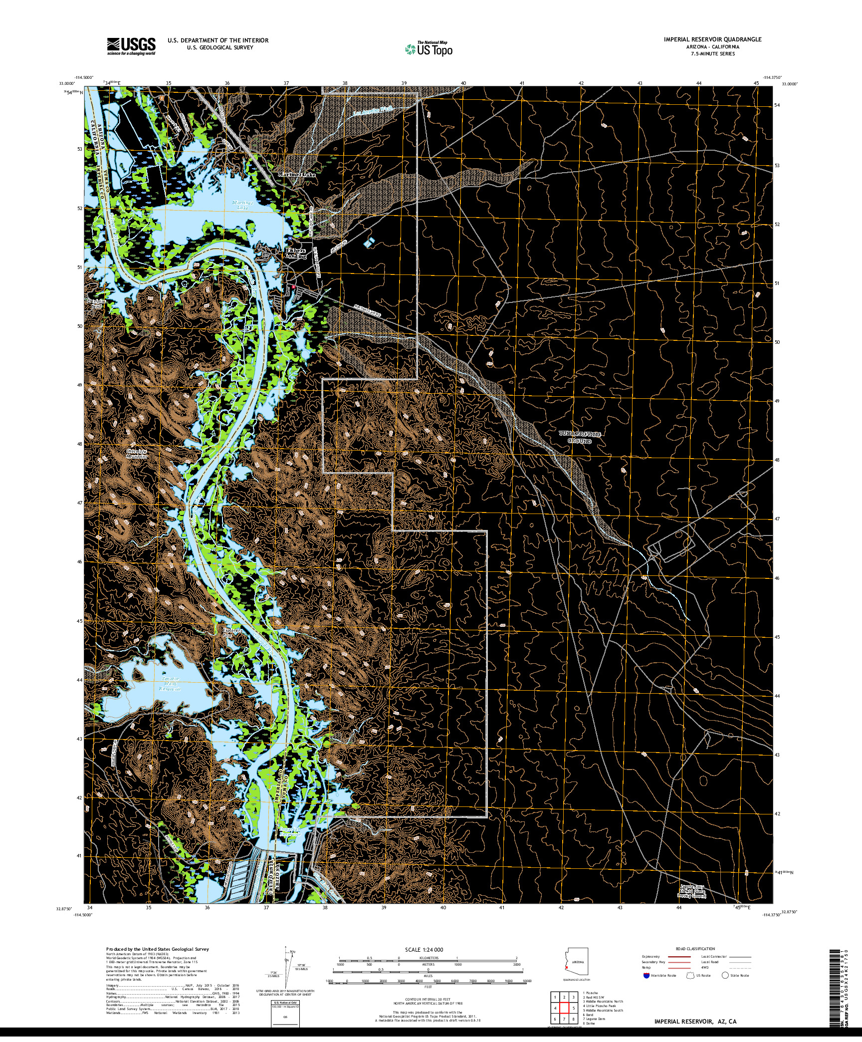 USGS US TOPO 7.5-MINUTE MAP FOR IMPERIAL RESERVOIR, AZ,CA 2018