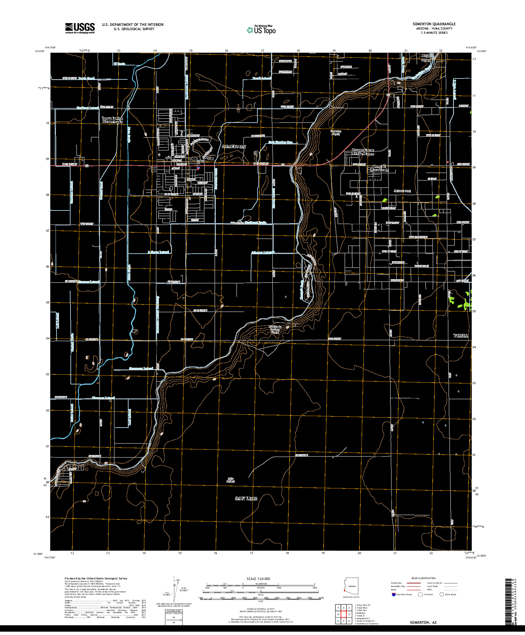 USGS US TOPO 7.5-MINUTE MAP FOR SOMERTON, AZ 2018