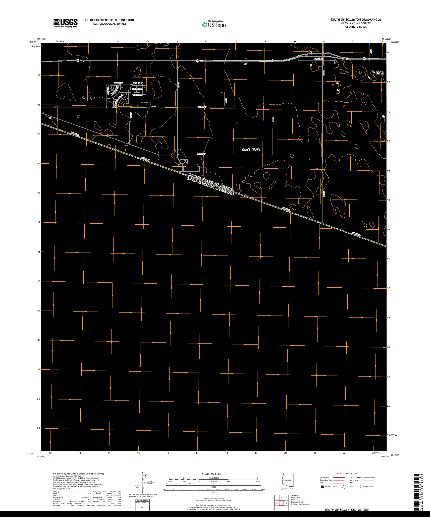 USGS US TOPO 7.5-MINUTE MAP FOR SOUTH OF SOMERTON, AZ,SON 2018